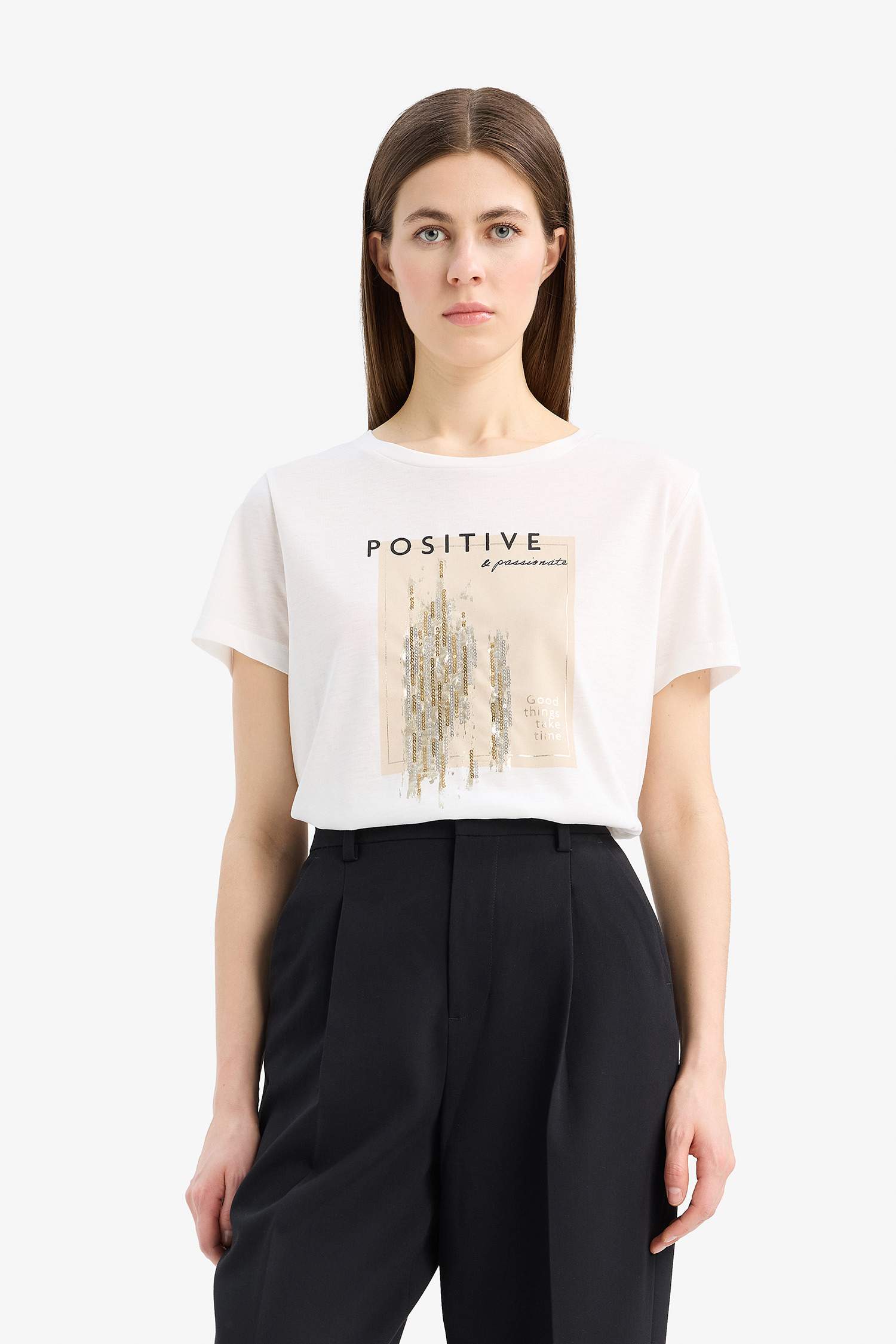 Regular Fit Bisiklet Yaka Baskılı Kısa Kollu Tişört