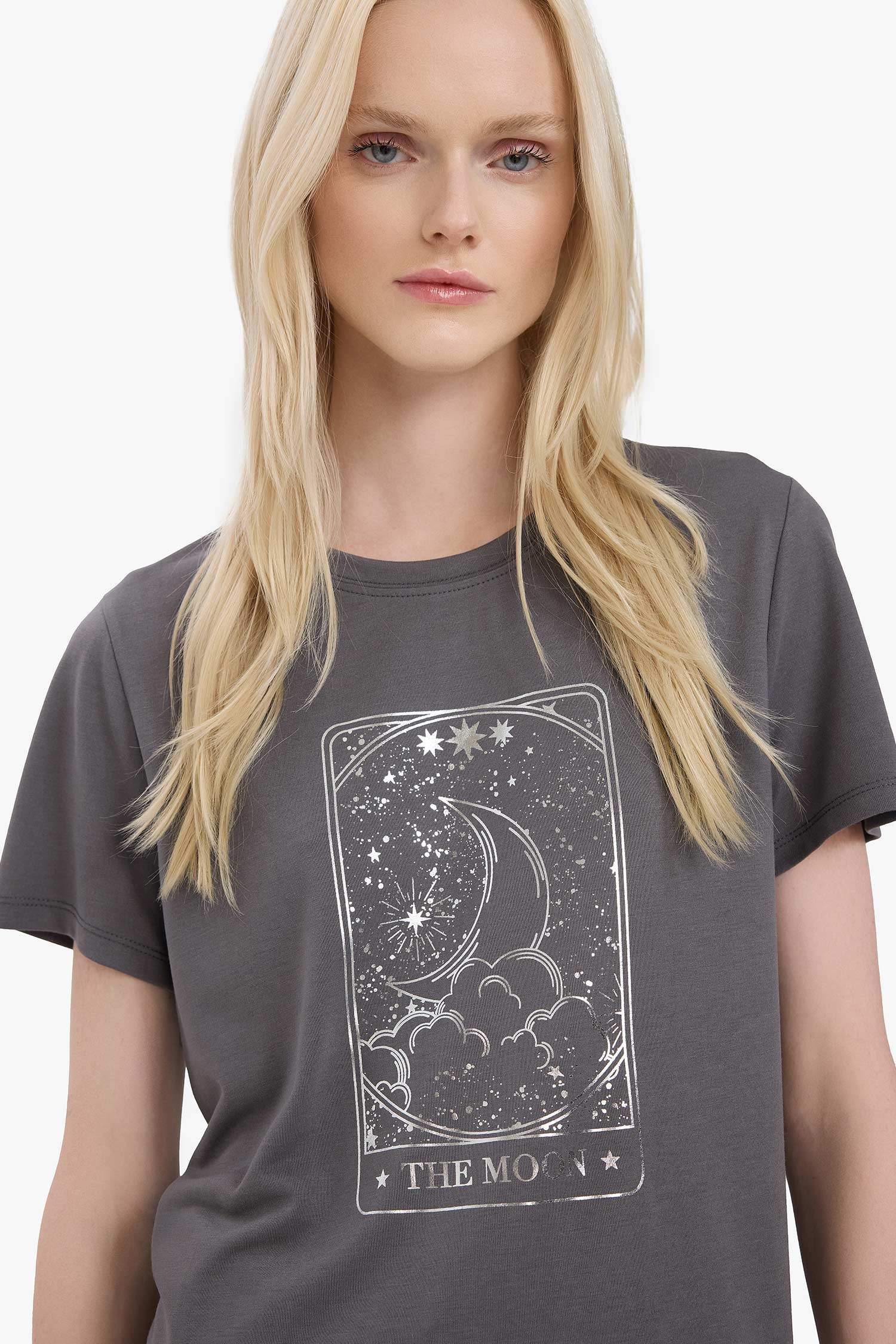 Regular Fit Bisiklet Yaka Baskılı Kısa Kollu Tişört