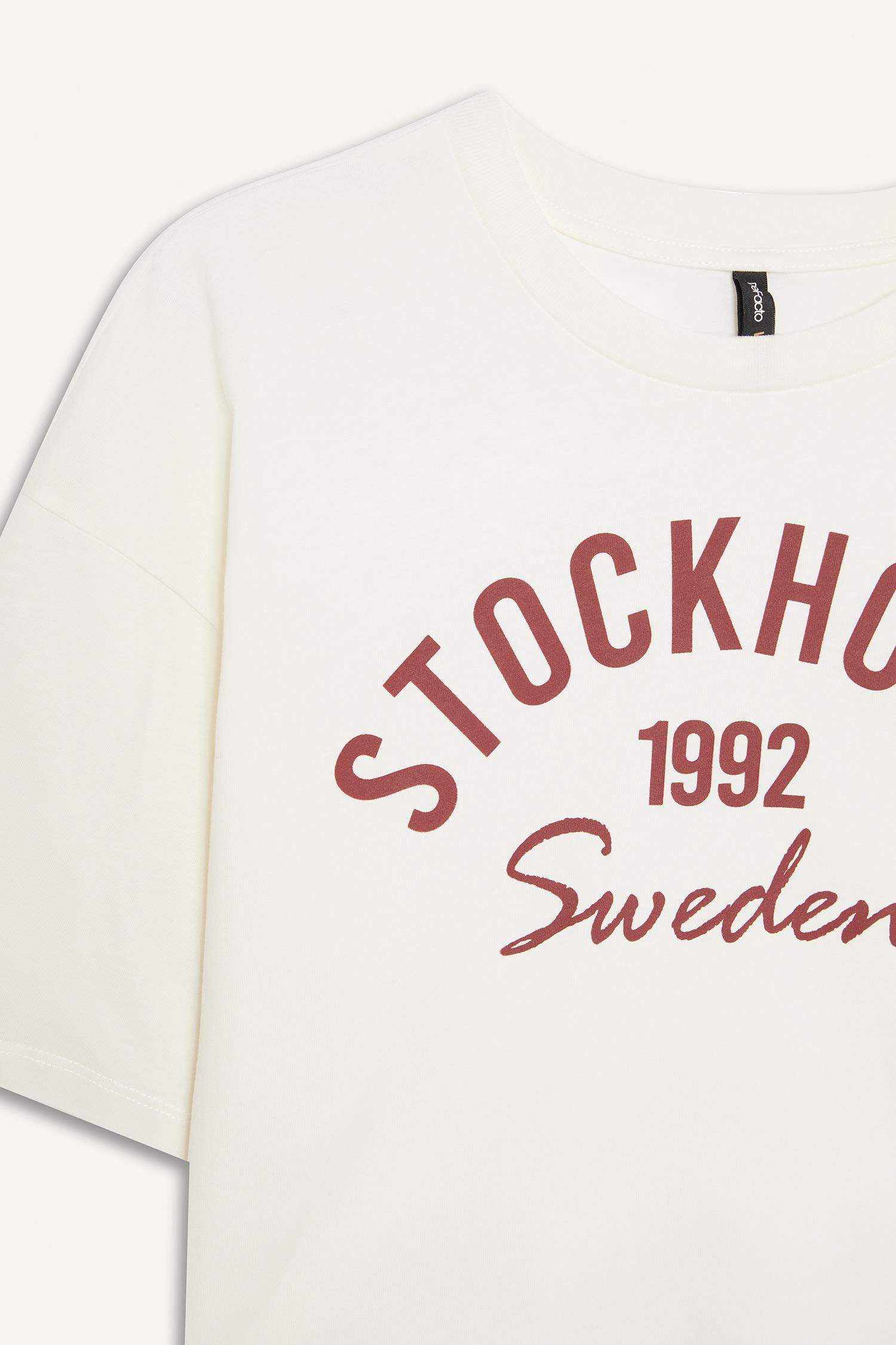 Oversize Geniş Kalıp Bisiklet Yaka Baskılı Penye Kısa Kollu Tişört