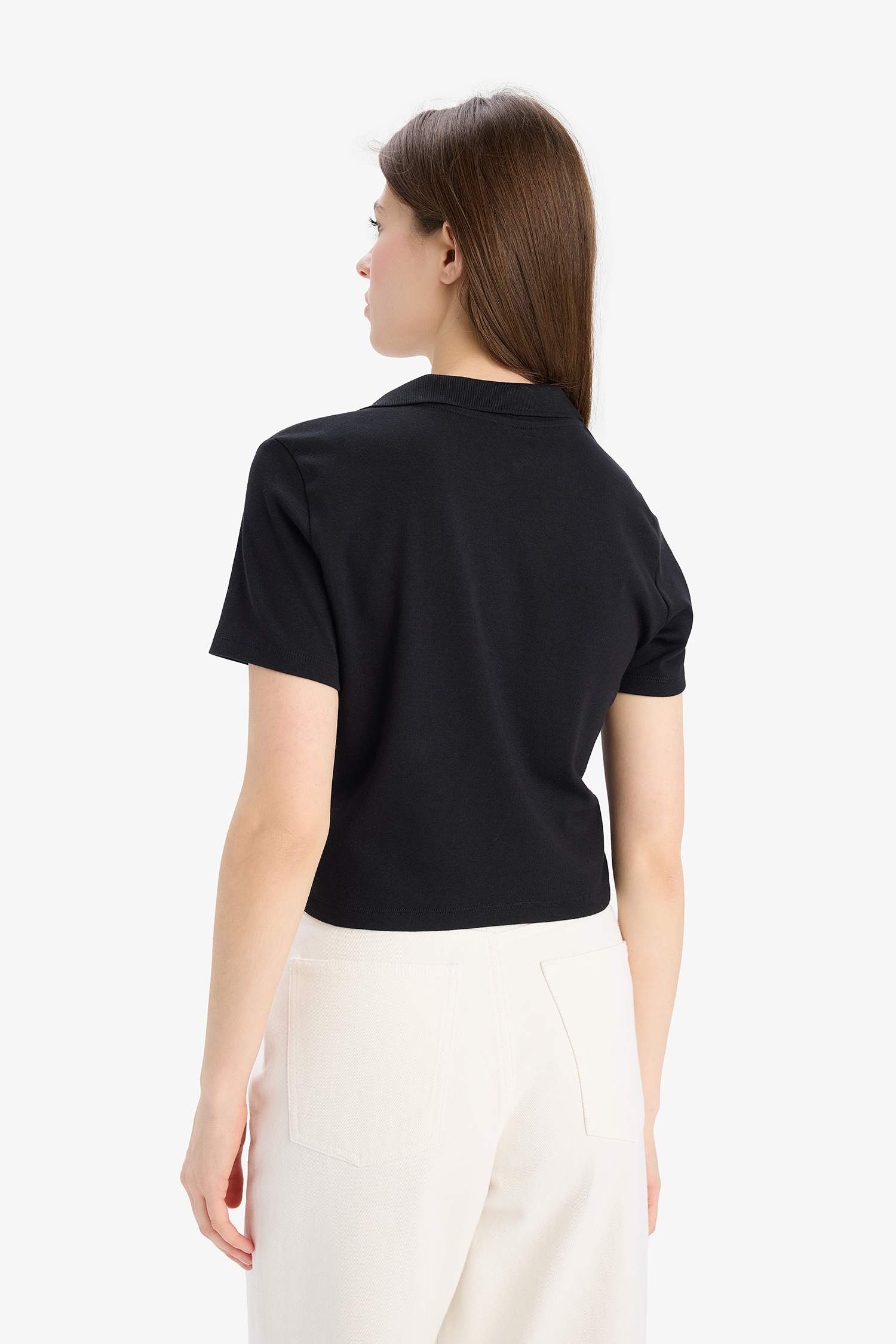 Slim Fit Dar Kesim Polo Yaka Nakış Baskı Baskılı Modal Kısa Kollu Tişört