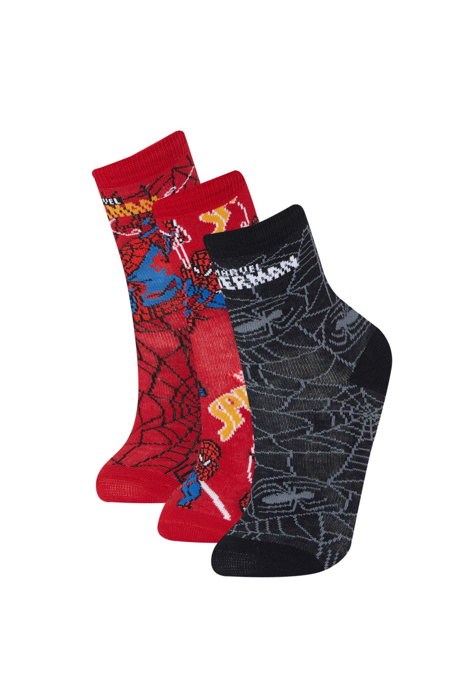 Erkek Çocuk Marvel Spiderman 3'lü Pamuklu Uzun Çorap