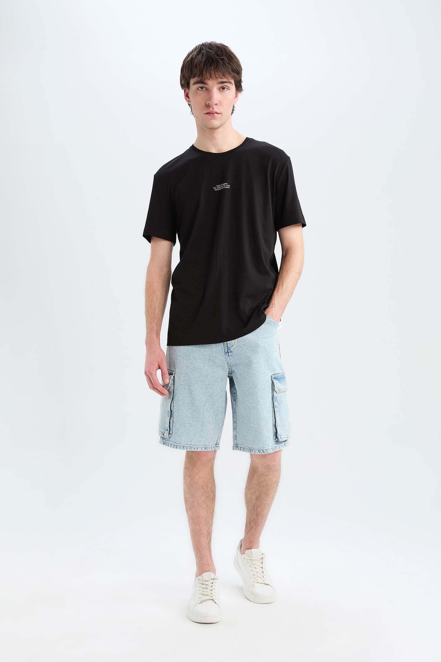 Regular Fit Bisiklet Yaka Baskılı Kısa Kollu Tişört