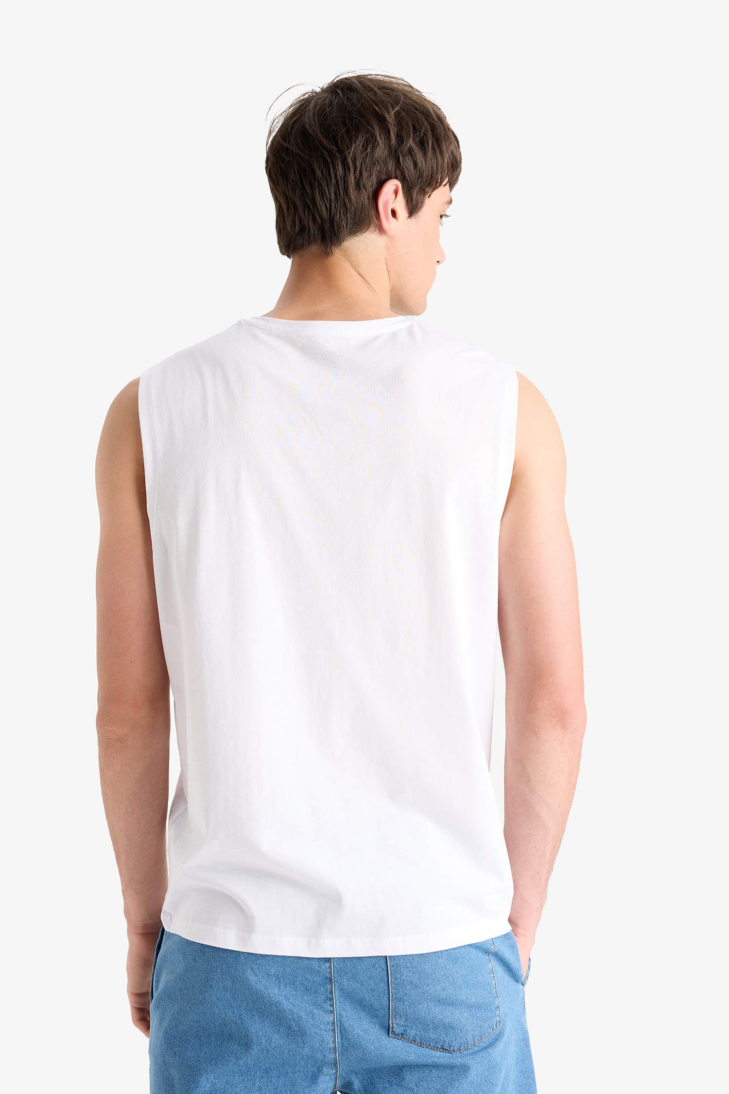 %100 Pamuk Regular Fit Bisiklet Yaka Baskılı Atlet