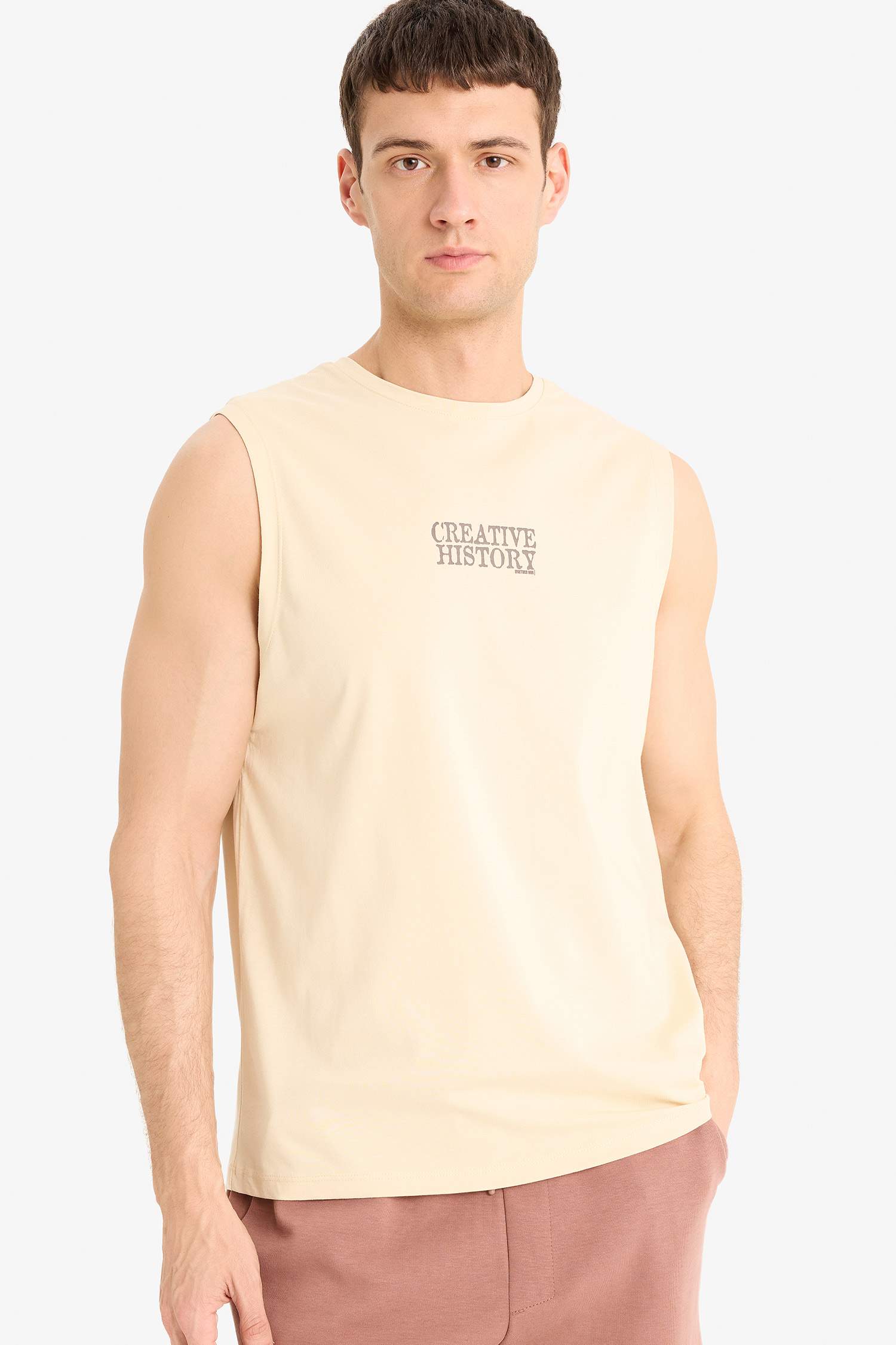 %100 Pamuk Regular Fit Baskılı Bisiklet Yaka Atlet