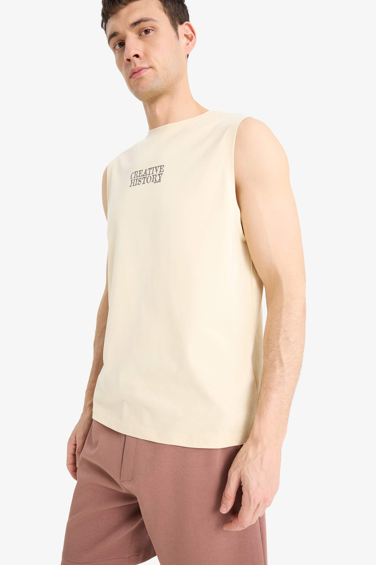 %100 Pamuk Regular Fit Baskılı Bisiklet Yaka Atlet