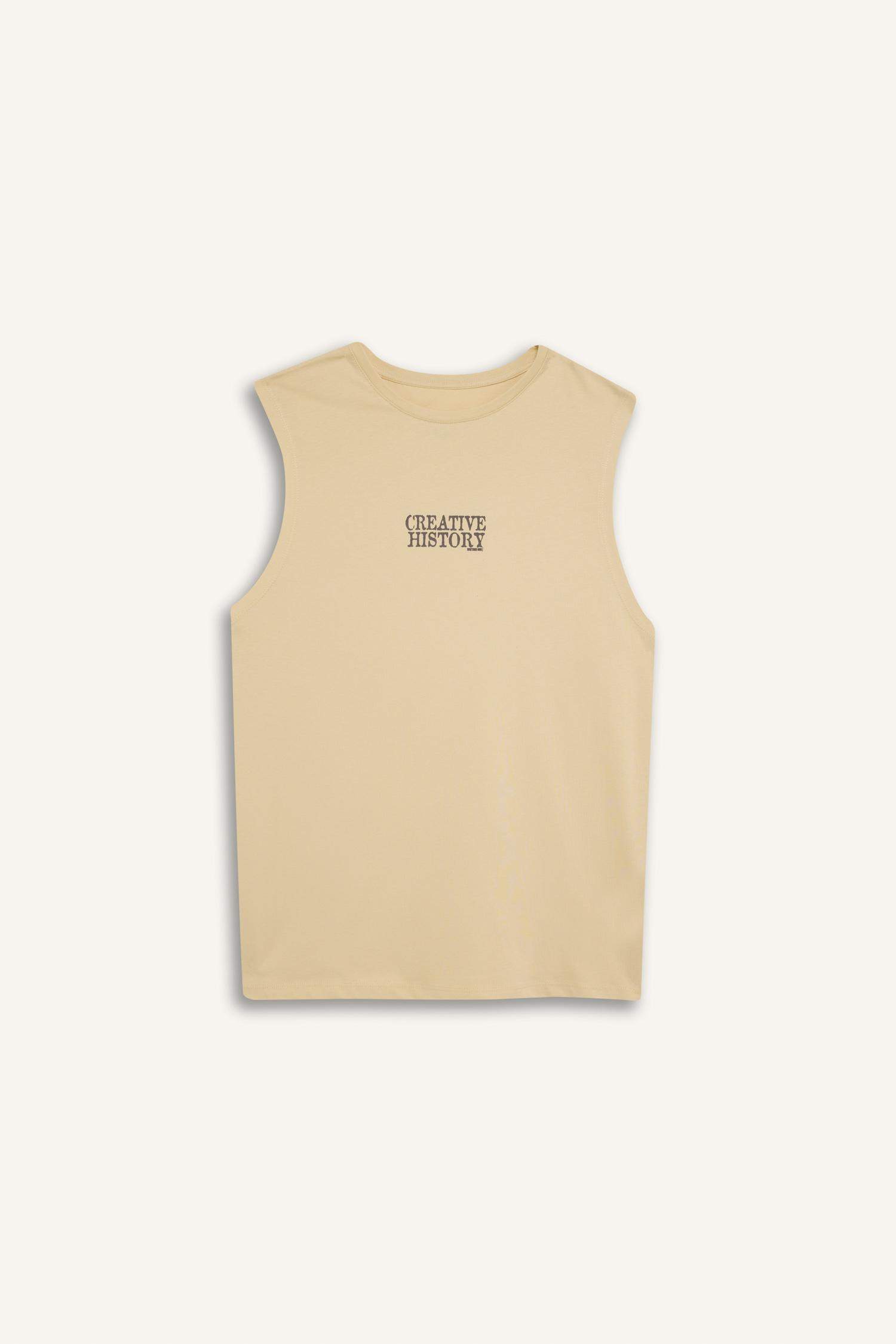 %100 Pamuk Regular Fit Baskılı Bisiklet Yaka Atlet