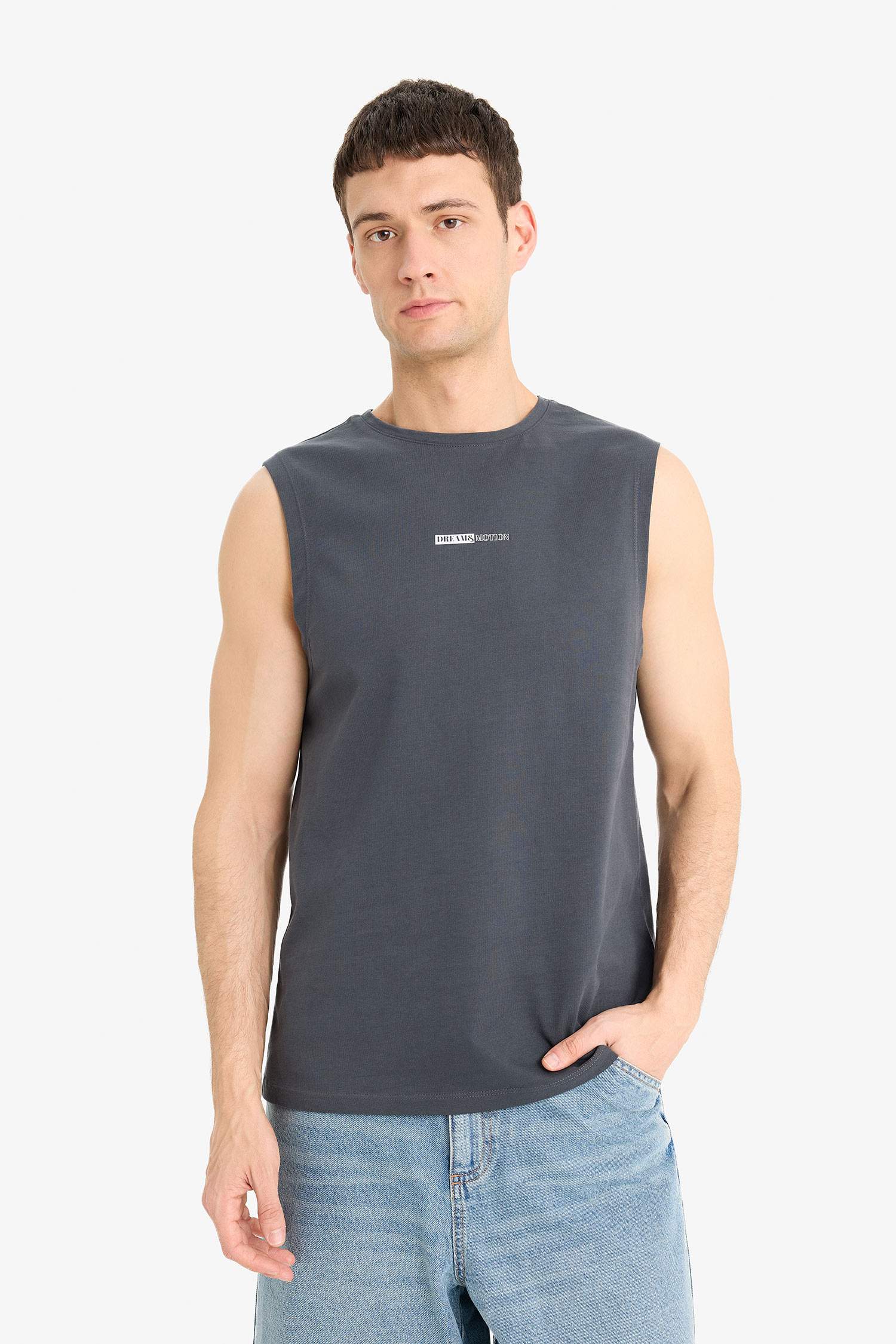 %100 Pamuk Regular Fit Baskılı Bisiklet Yaka Atlet