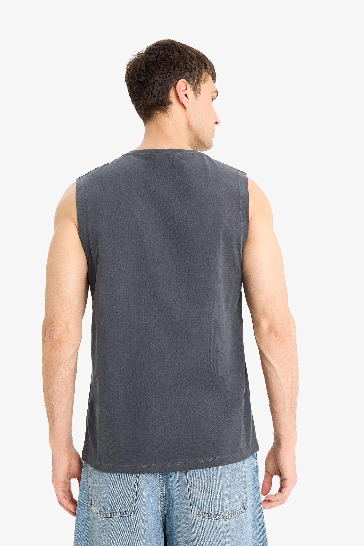 %100 Pamuk Regular Fit Baskılı Bisiklet Yaka Atlet