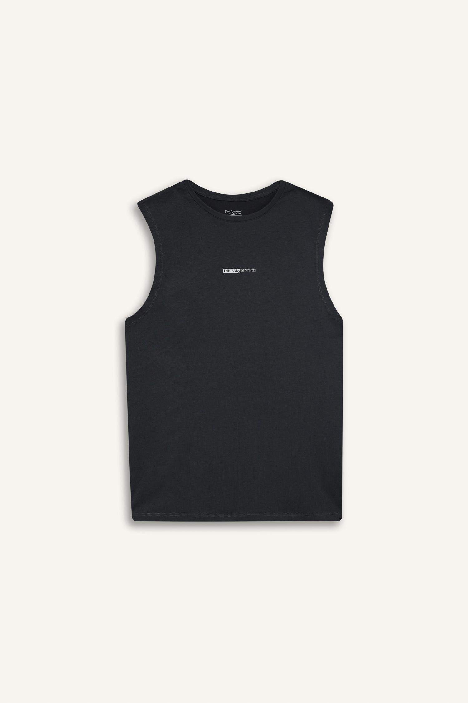 %100 Pamuk Regular Fit Baskılı Bisiklet Yaka Atlet