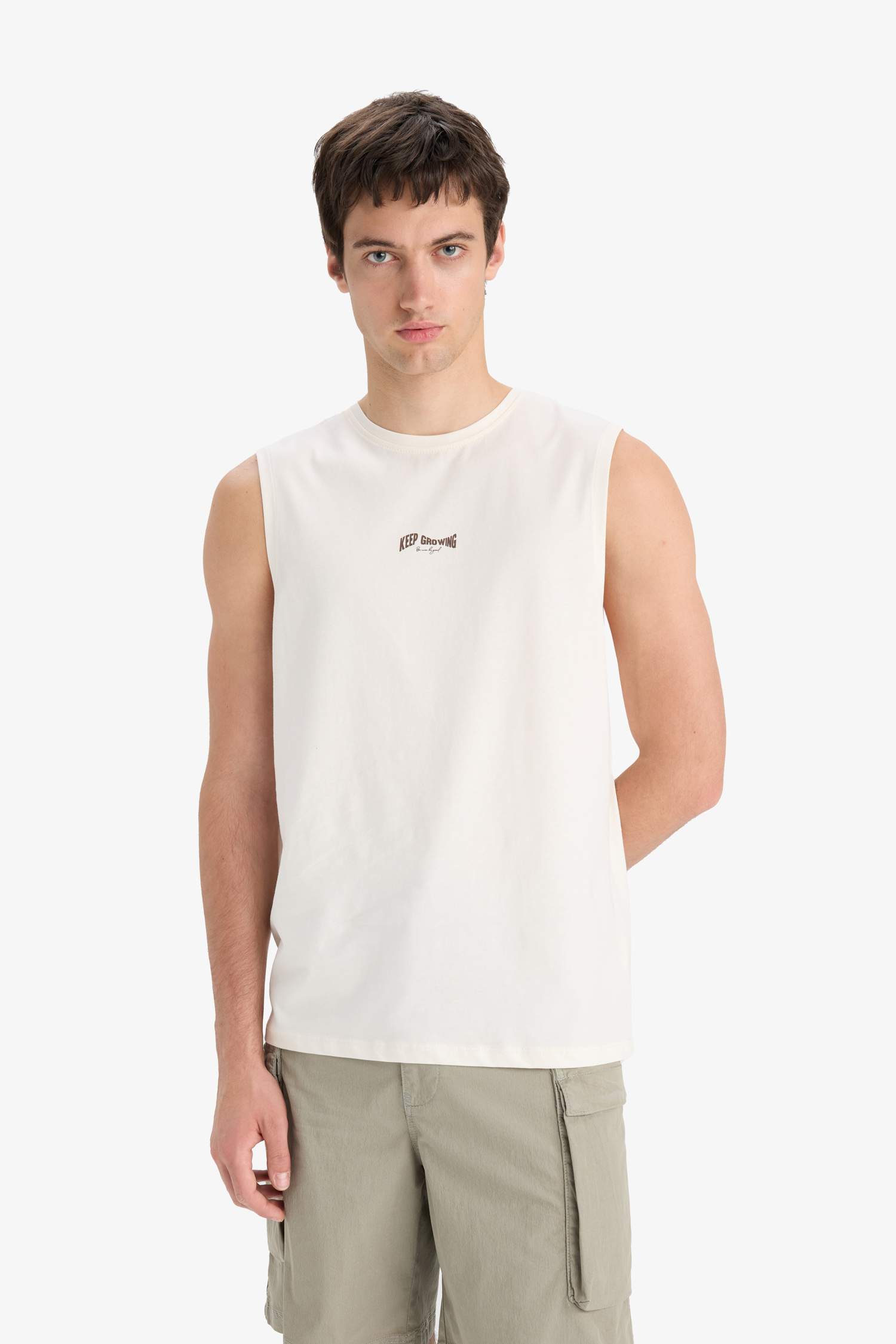 %100 Pamuk Regular Fit Baskılı Bisiklet Yaka Atlet