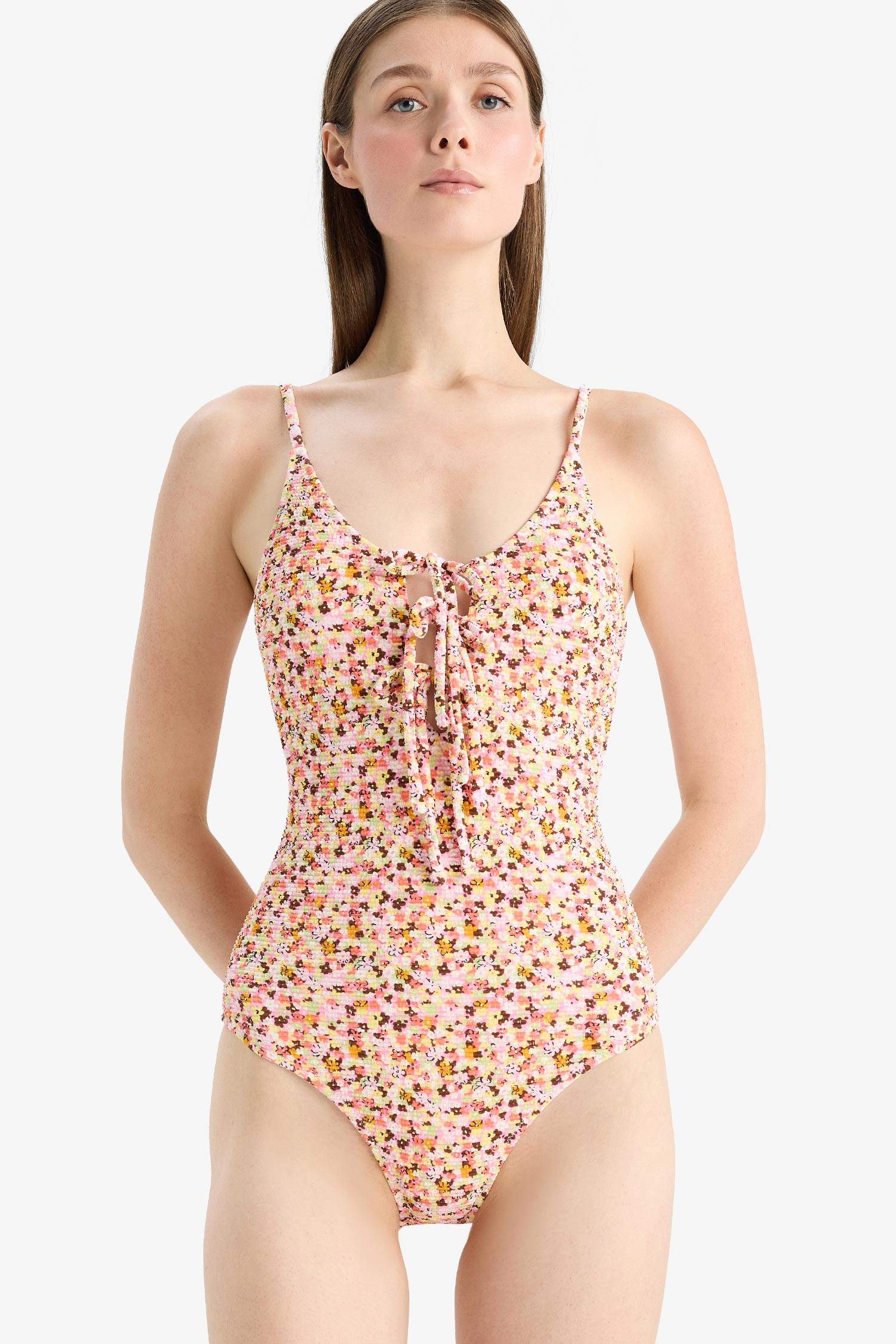 Fall in Love Regular Fit Floral Crepe Strappy Swimsuit