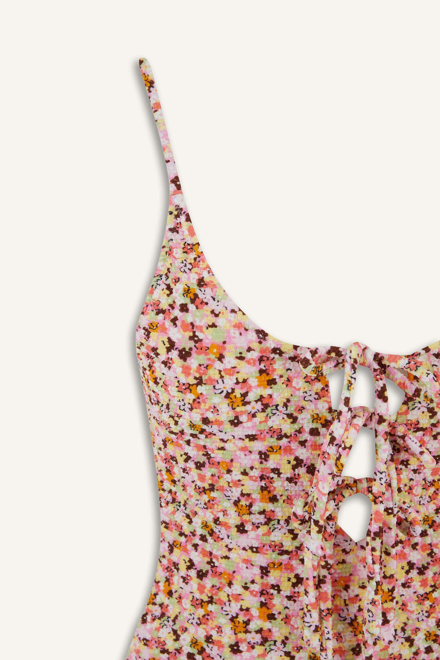 Fall in Love Regular Fit Floral Crepe Strappy Swimsuit