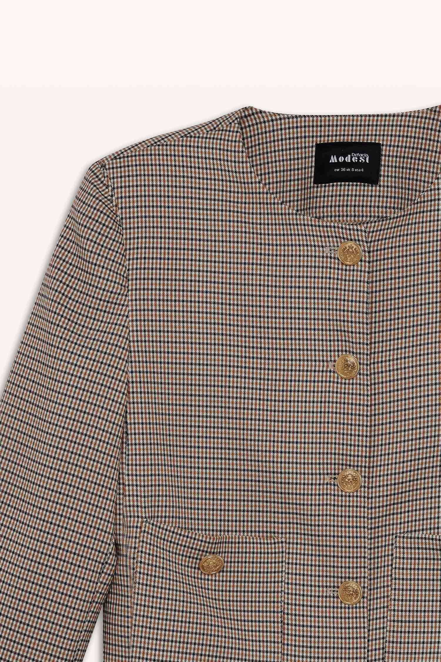 Crew Neck Geometric Patterned Blazer Jacket