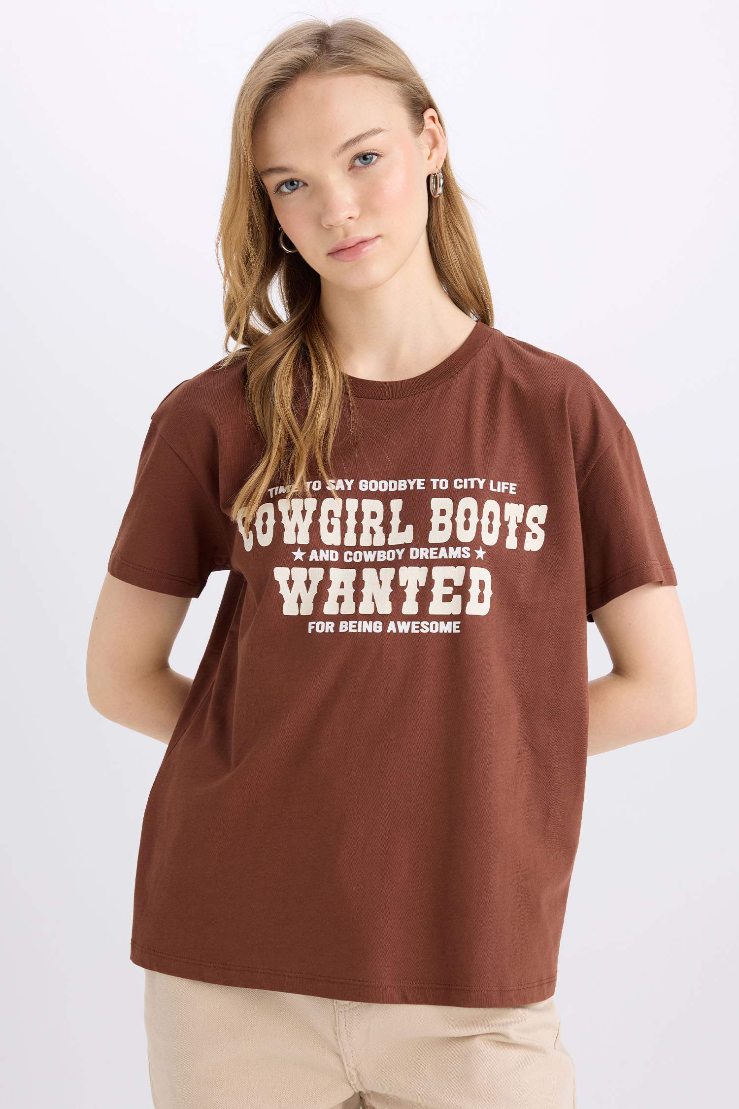 Regular Fit Bisiklet Yaka Baskılı Kısa Kollu Tişört