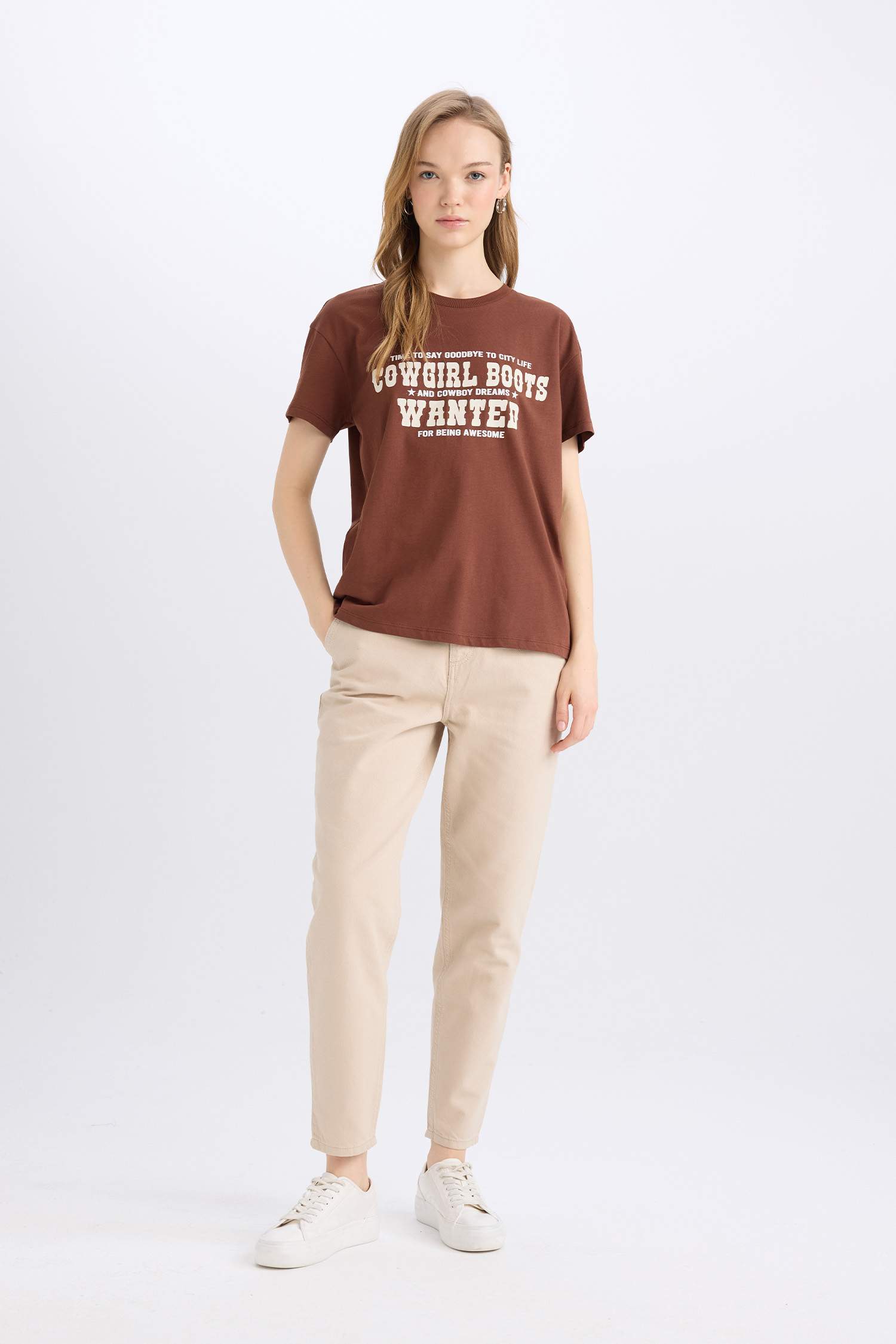 Regular Fit Bisiklet Yaka Baskılı Kısa Kollu Tişört