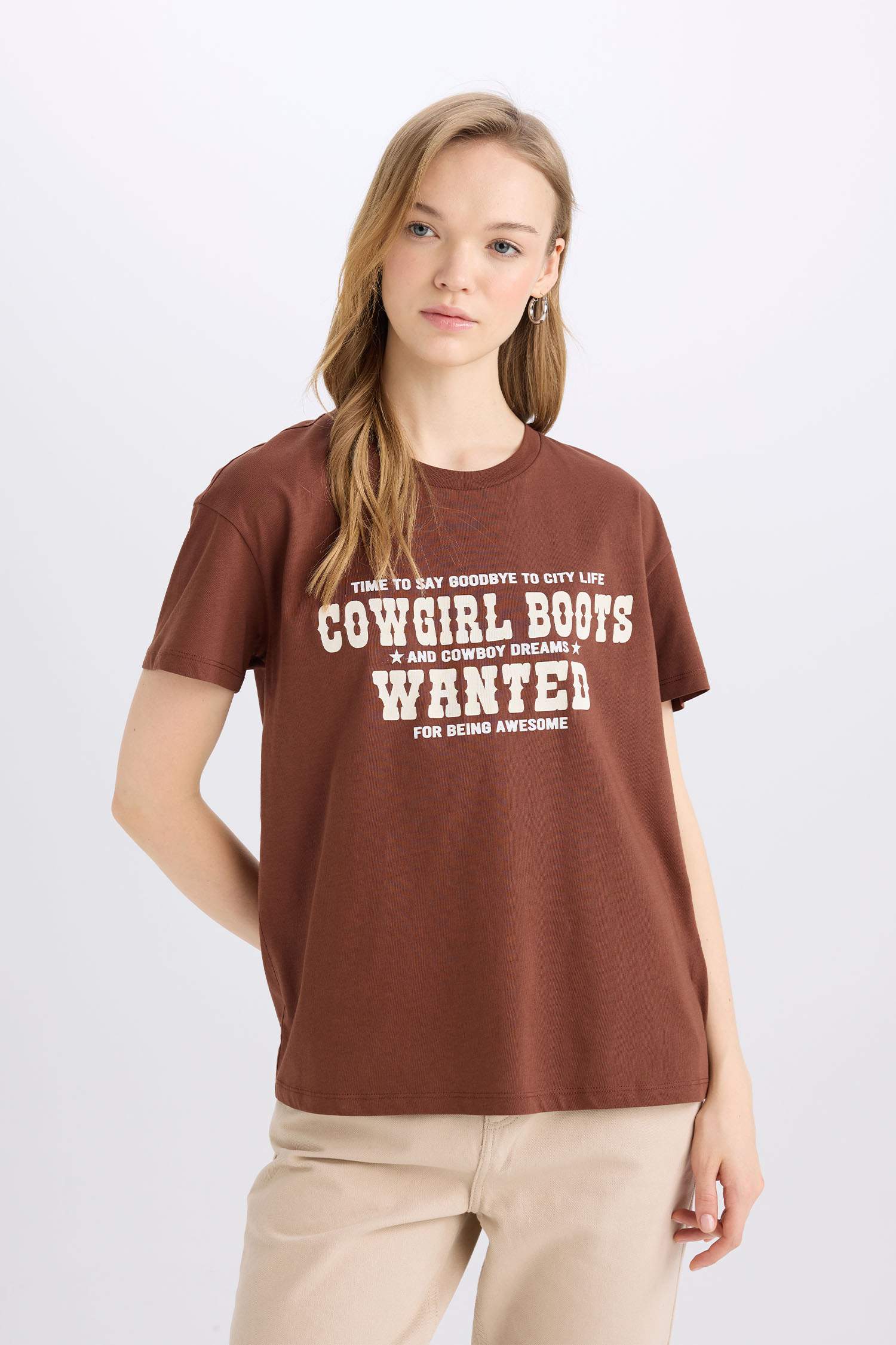 Regular Fit Bisiklet Yaka Baskılı Kısa Kollu Tişört