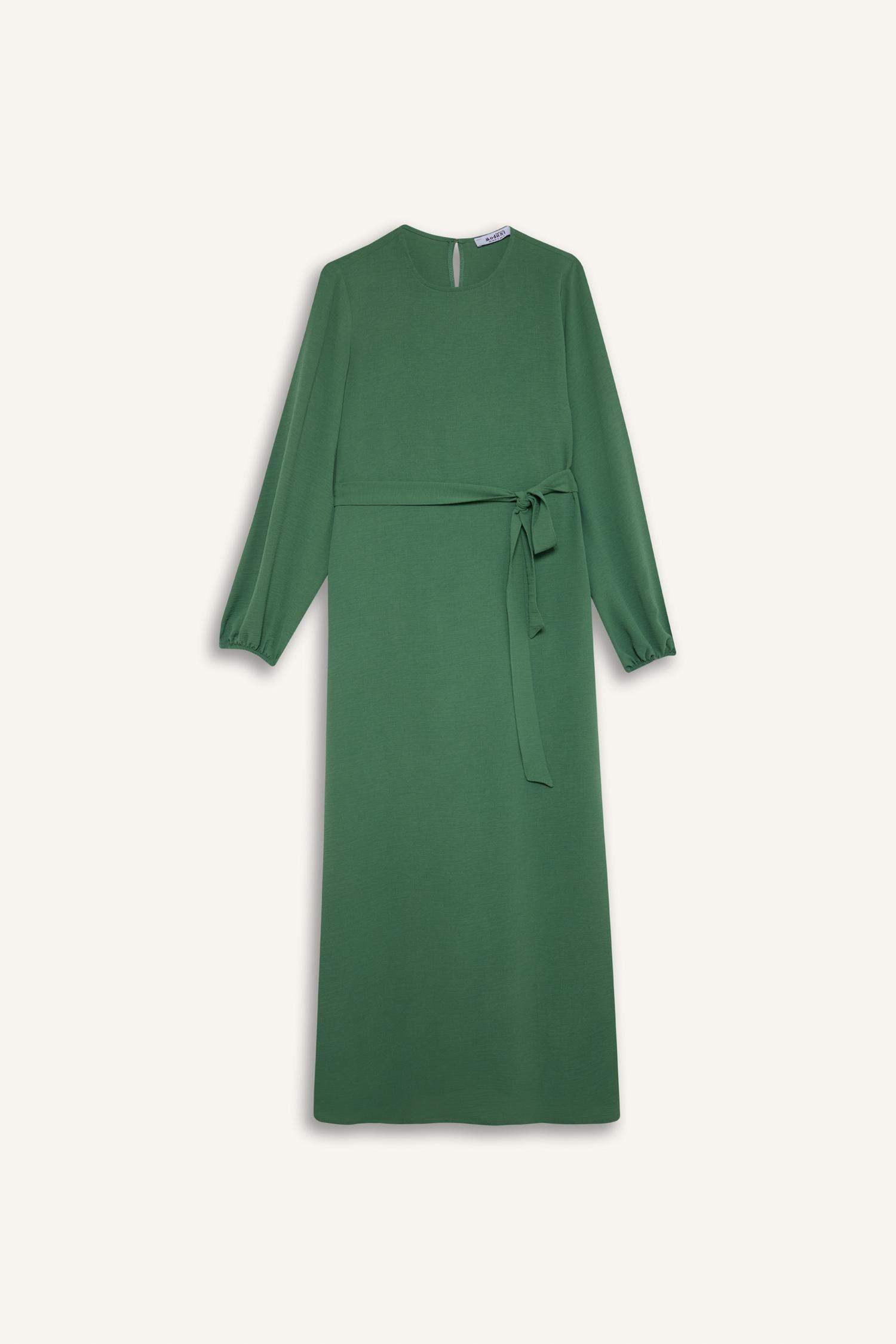 فستان ميدي كم طويل ايروبين قصة عادية بياقة مستديرة