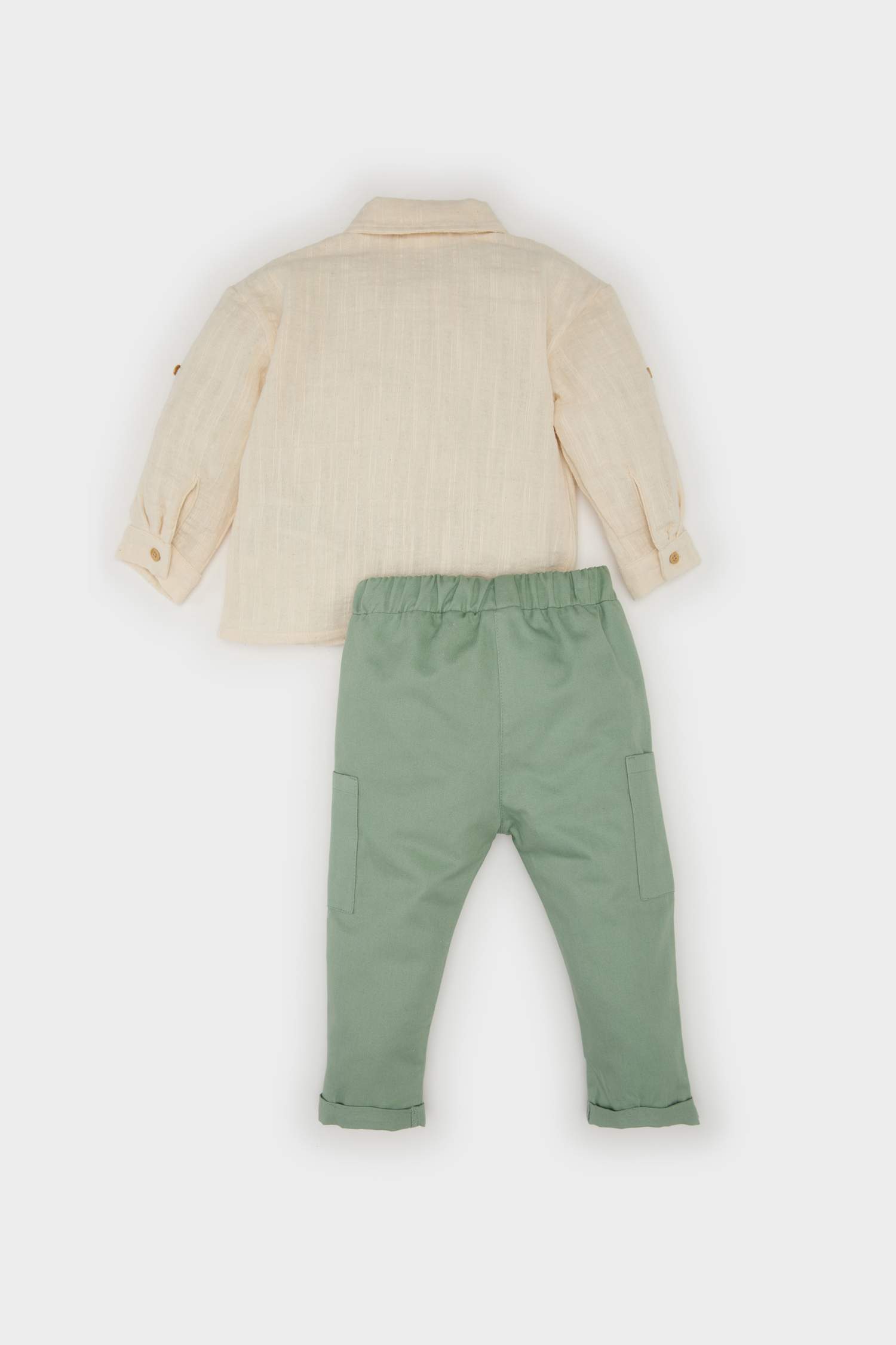 Erkek Bebek 2'li Takım Uzun Kollu Gömlek Beli Lastikli Pantolon