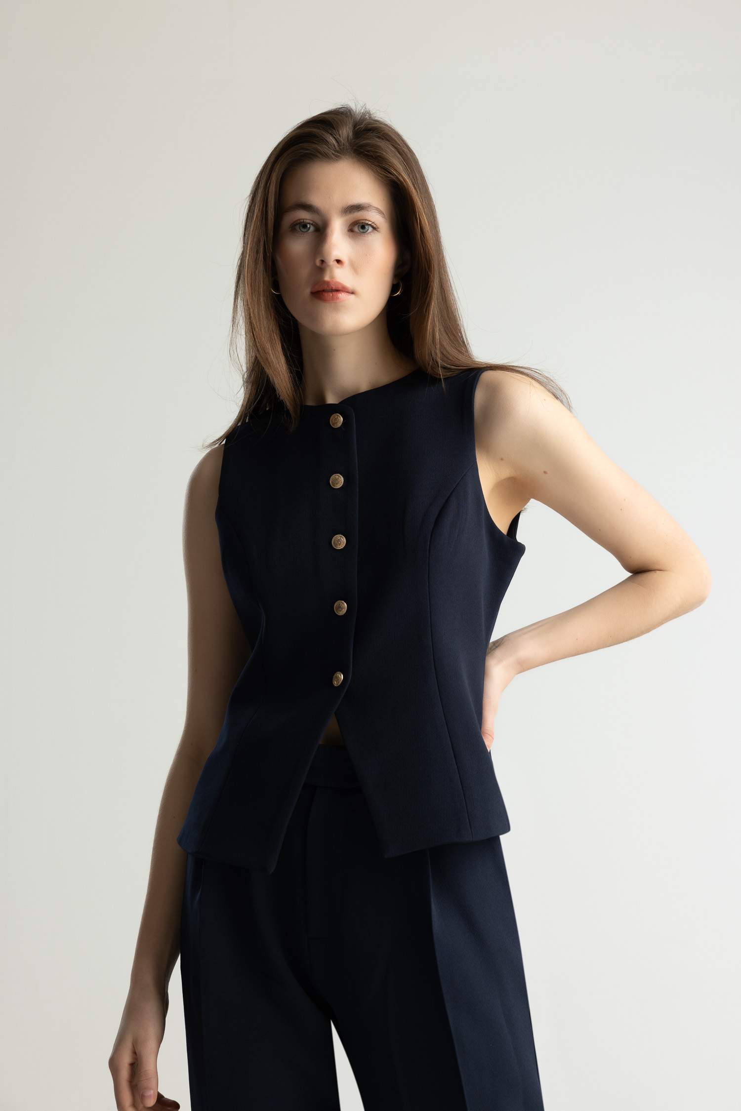 Regular Fit Bisiklet Yaka Düğmeli Blazer Yelek