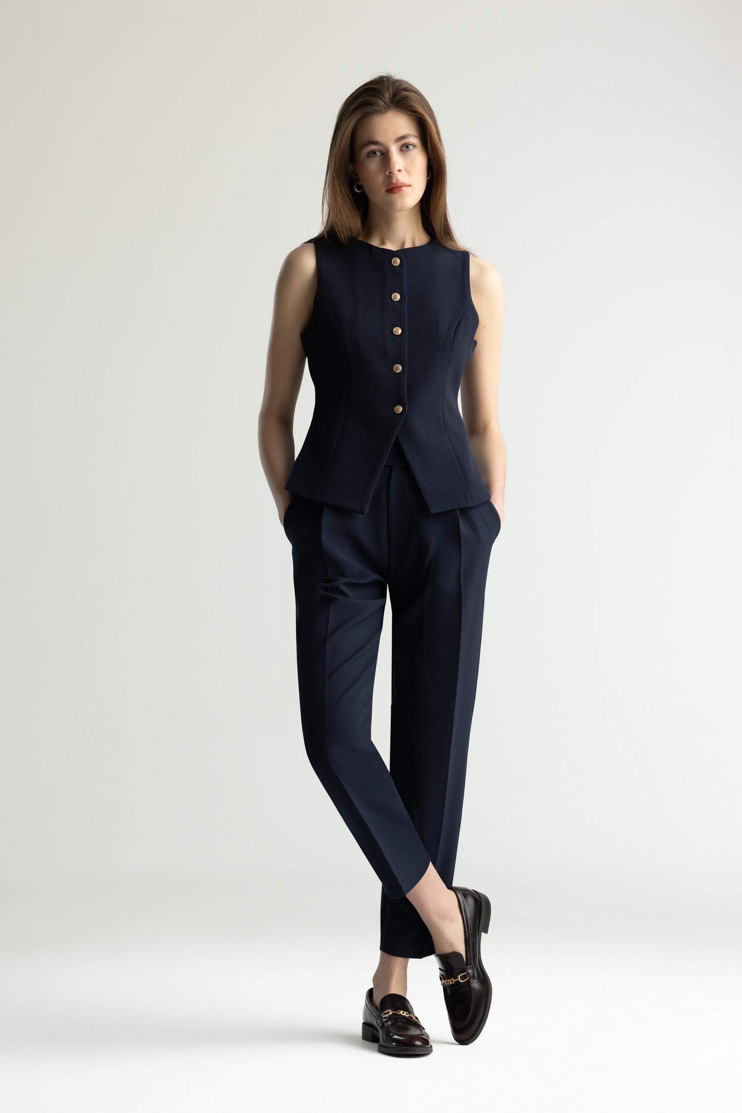 Regular Fit Bisiklet Yaka Düğmeli Blazer Yelek