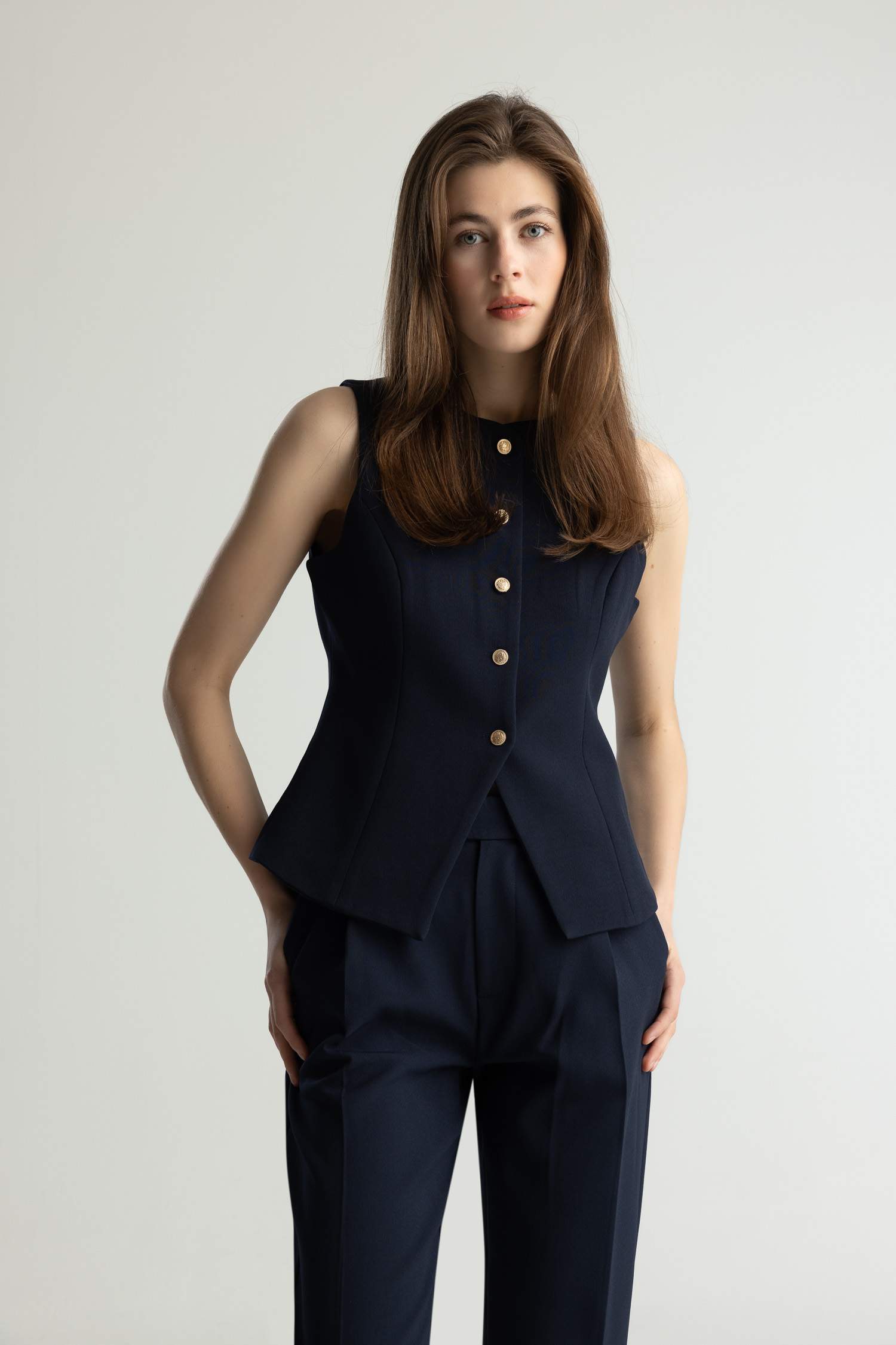 Regular Fit Bisiklet Yaka Düğmeli Blazer Yelek