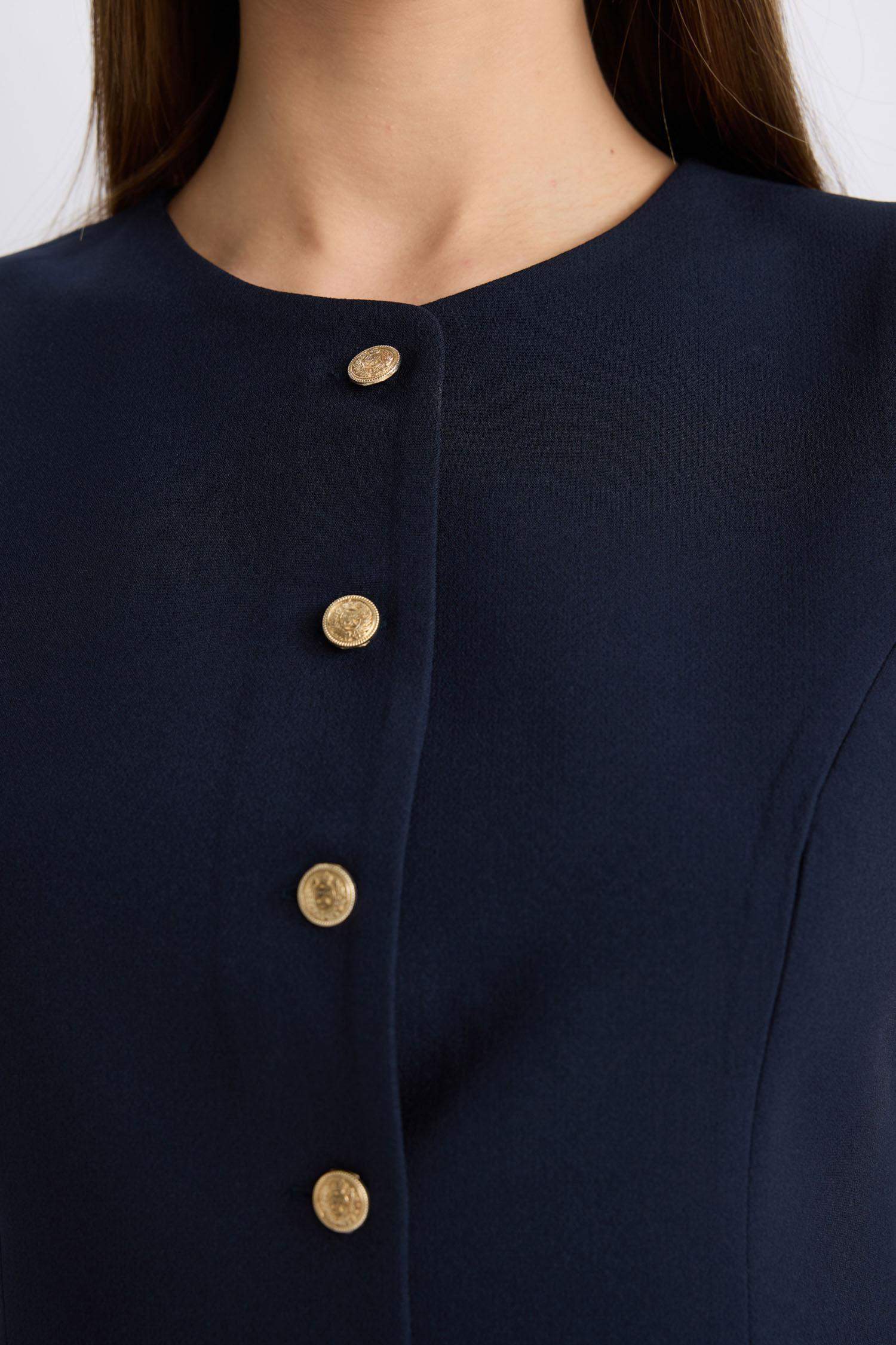 Regular Fit Bisiklet Yaka Düğmeli Blazer Yelek