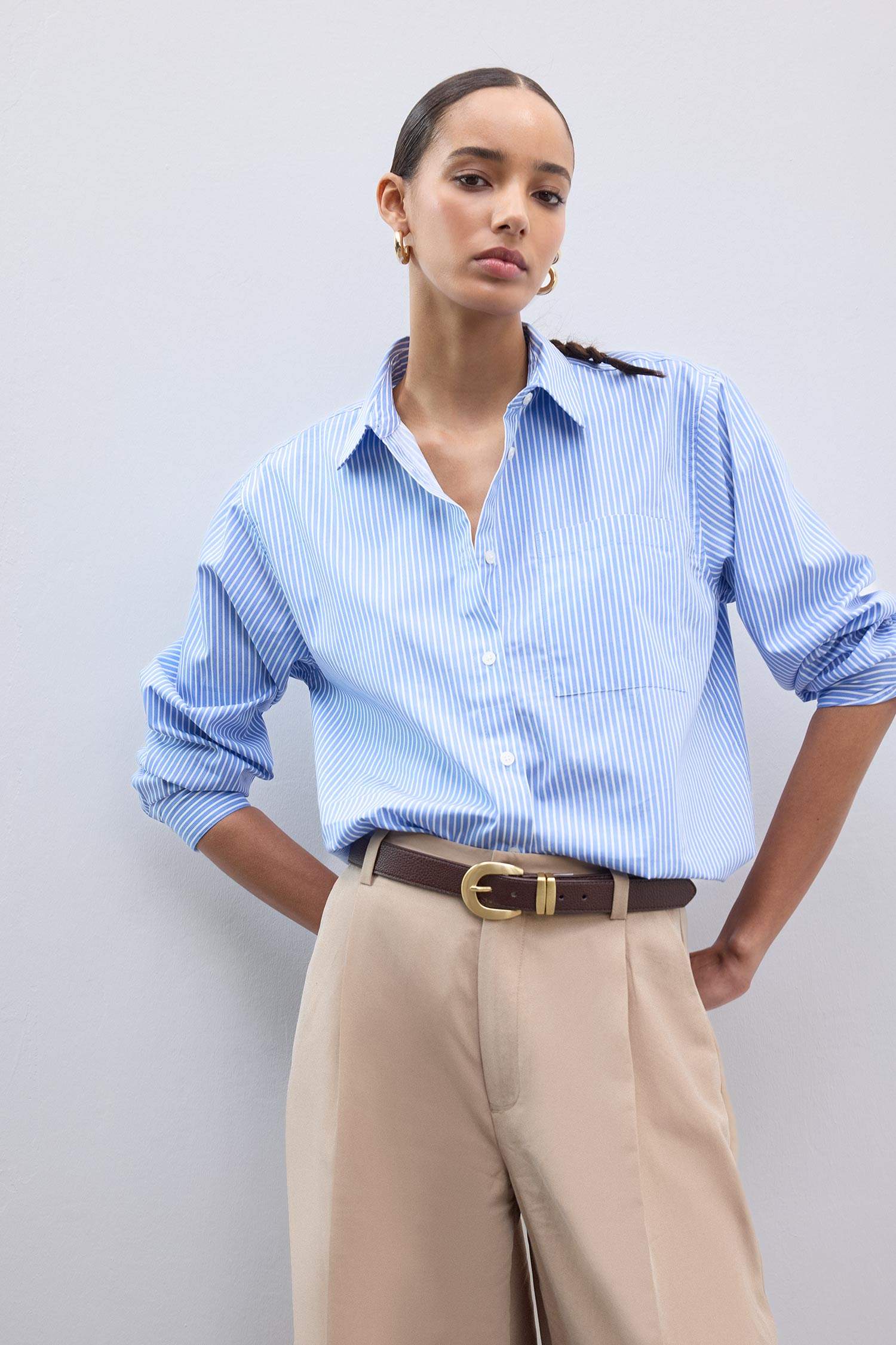 Chemise oversize rayée à manches longues