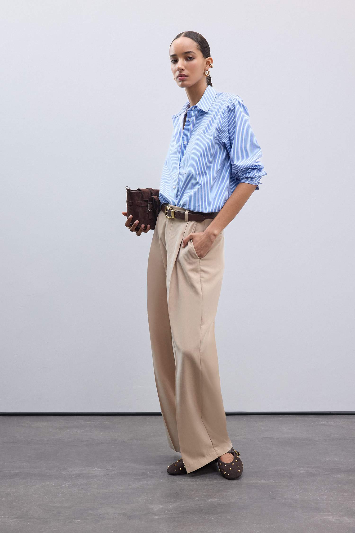 Chemise oversize rayée à manches longues