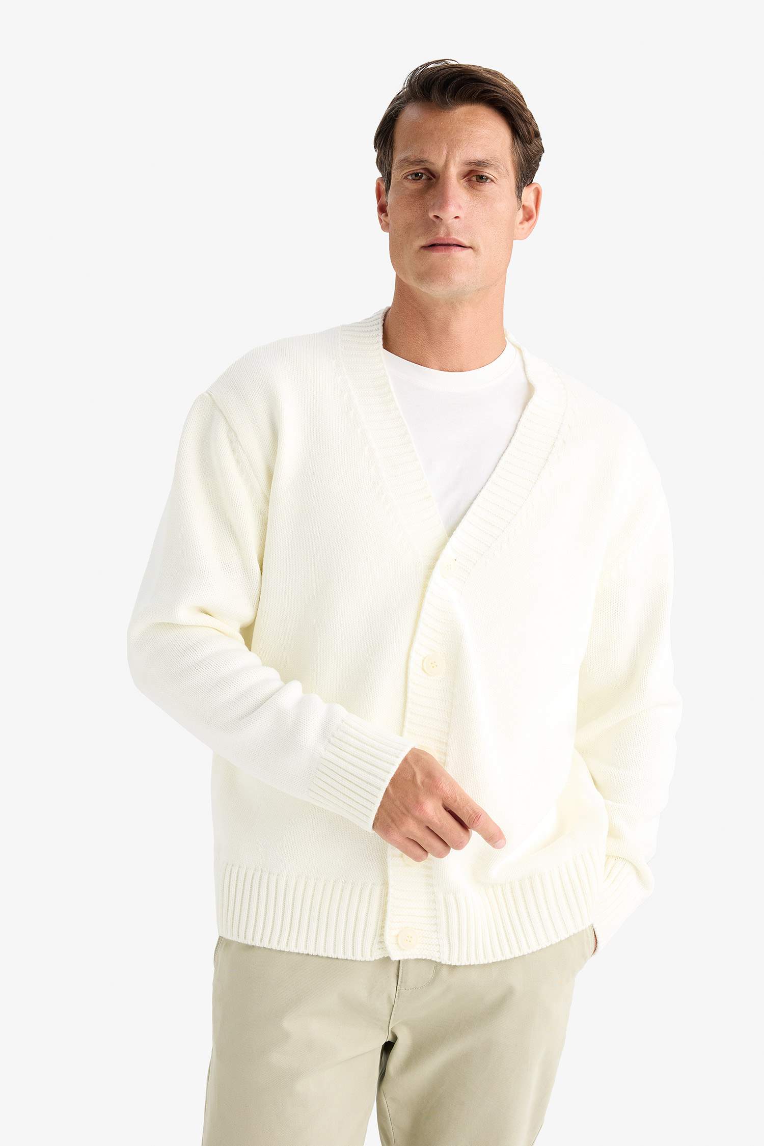 Relax Fit V Yaka Düğmeli Triko Hırka