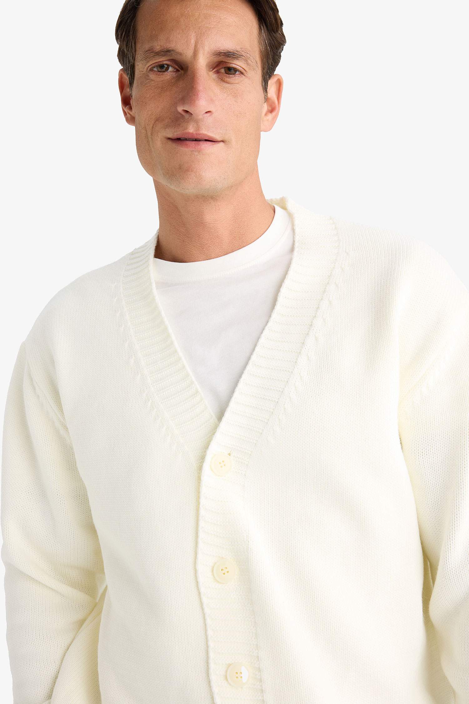 Relax Fit V Yaka Düğmeli Triko Hırka