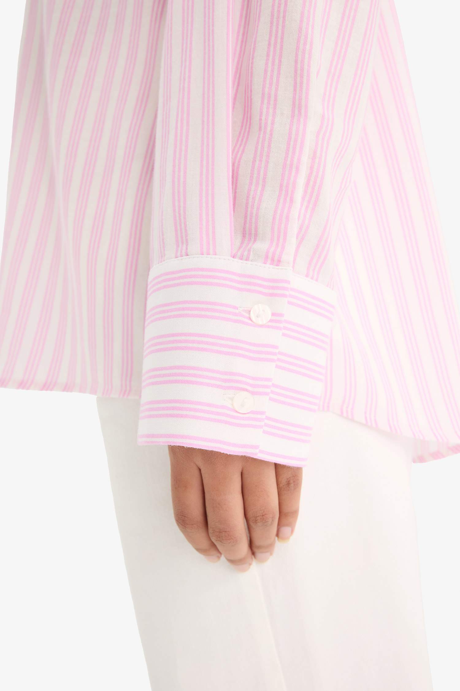 Oversize Fit Shirt Collar Voile Striped Long Sleeve Shirt