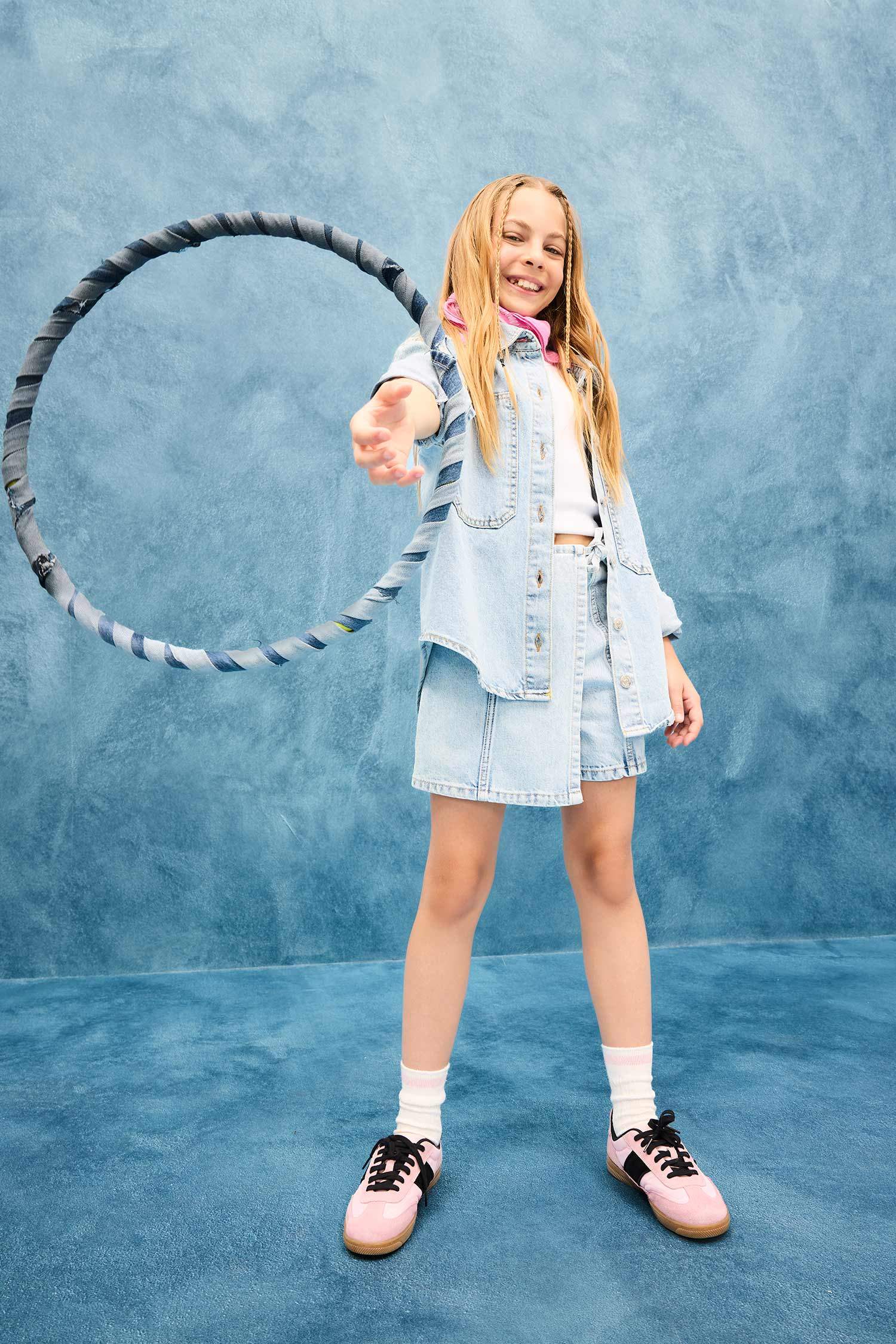 Girl Cotton Denim Skort