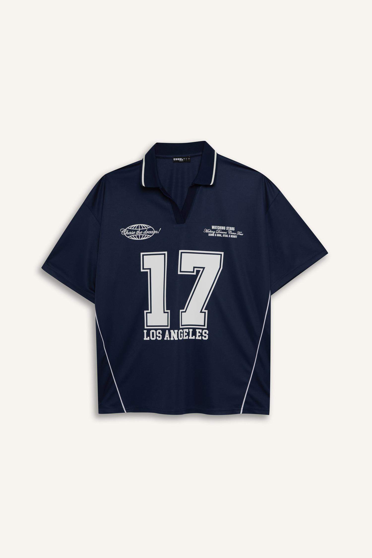 Coool Oversize Geniş Kalıp Polo Yaka Baskılı Forma Kumaşı Kısa Kollu Tişört