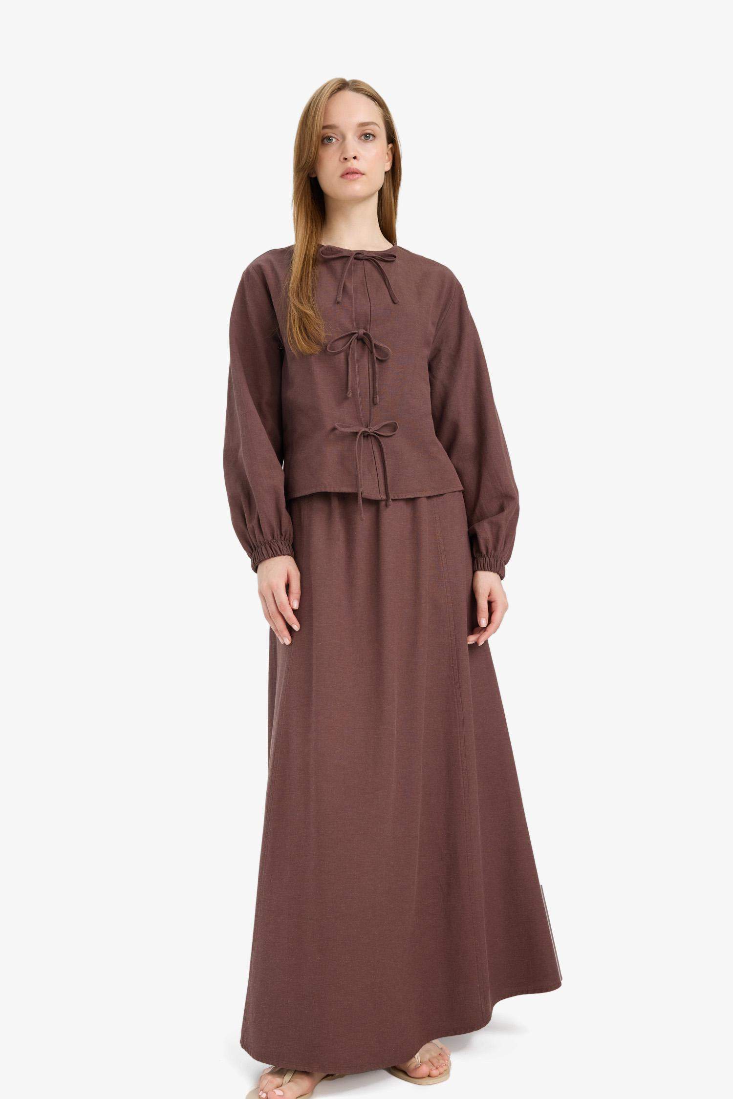 جيبة طويلة محجبات قصة A من مزيج الكتان