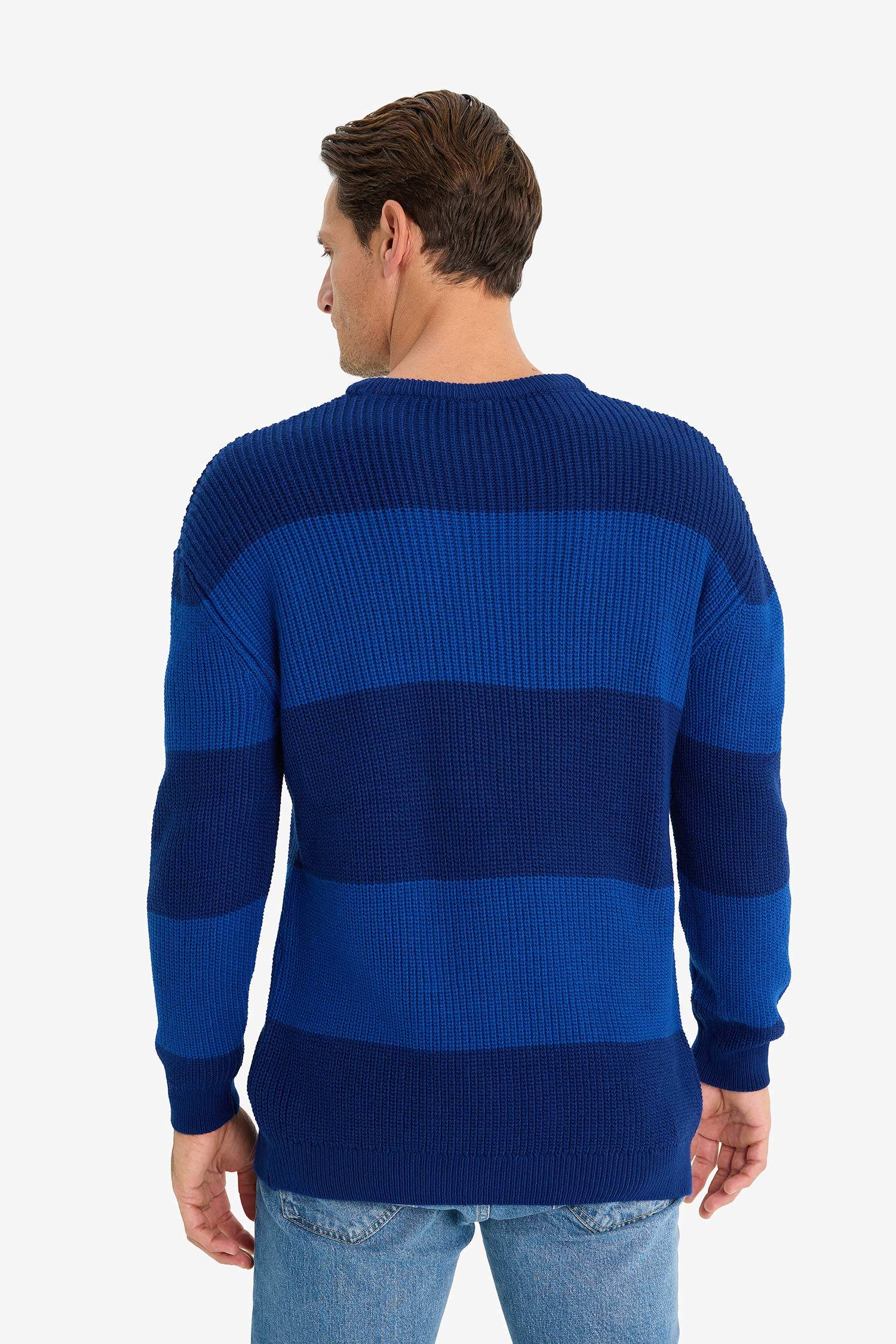 Oversize Geniş Kalıp Bisiklet Yaka Çizgili Triko Kazak