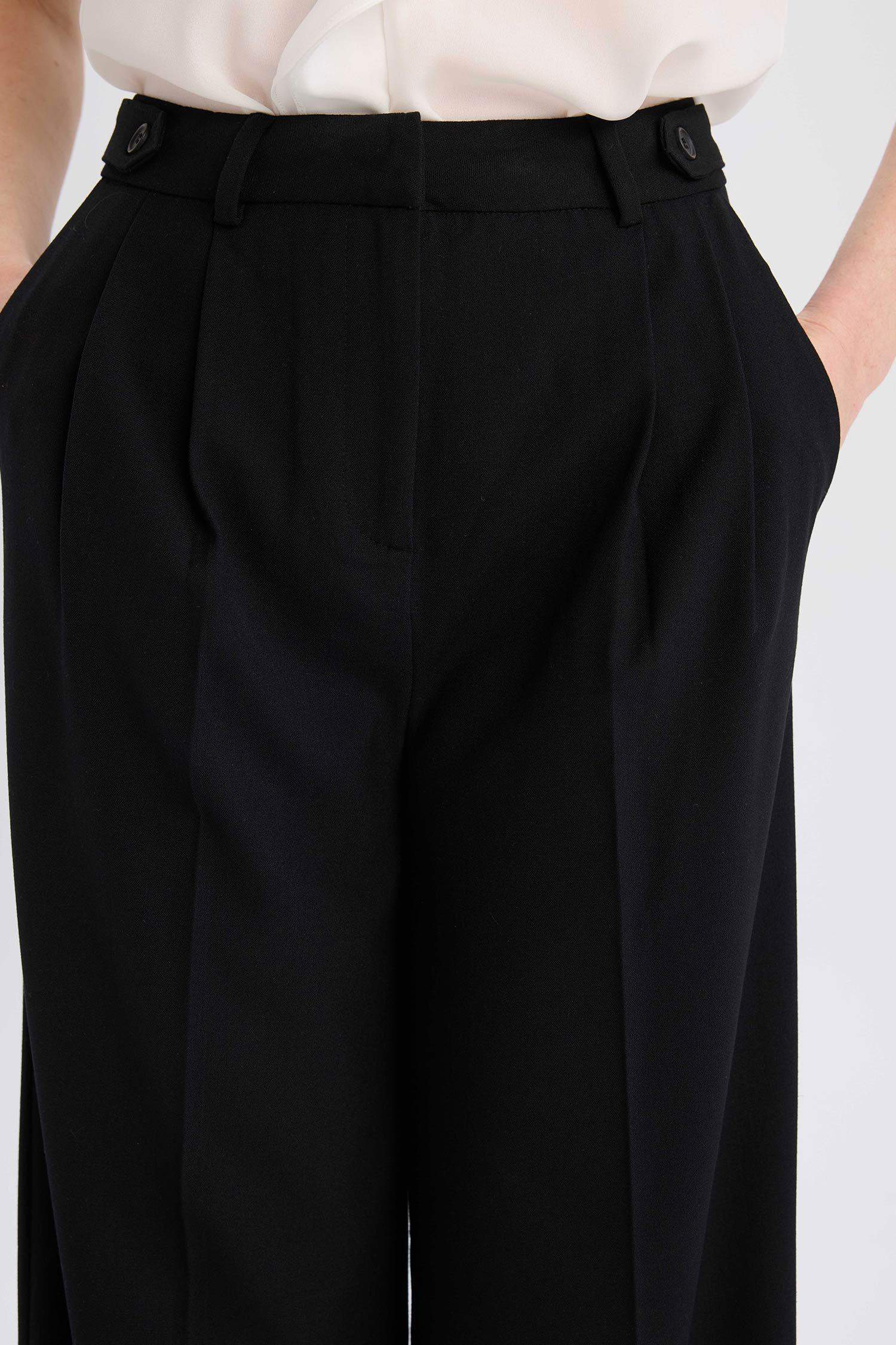 Wide Leg Geniş Paça Fermuarlı Yüksek Bel Cepli Standart Boy Kumaş Palazzo Pantolon