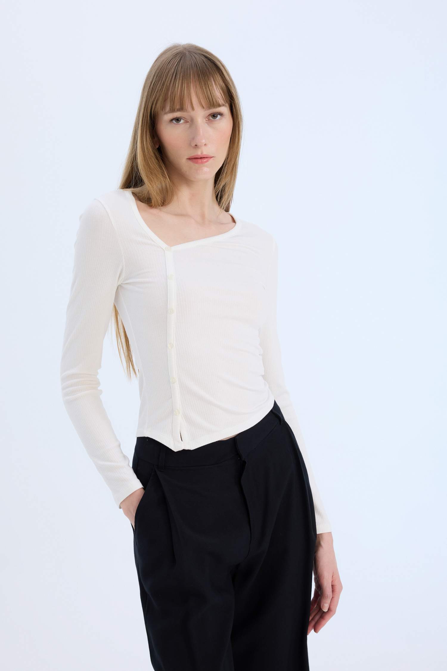 Slim Fit Блузка с длинными рукавами