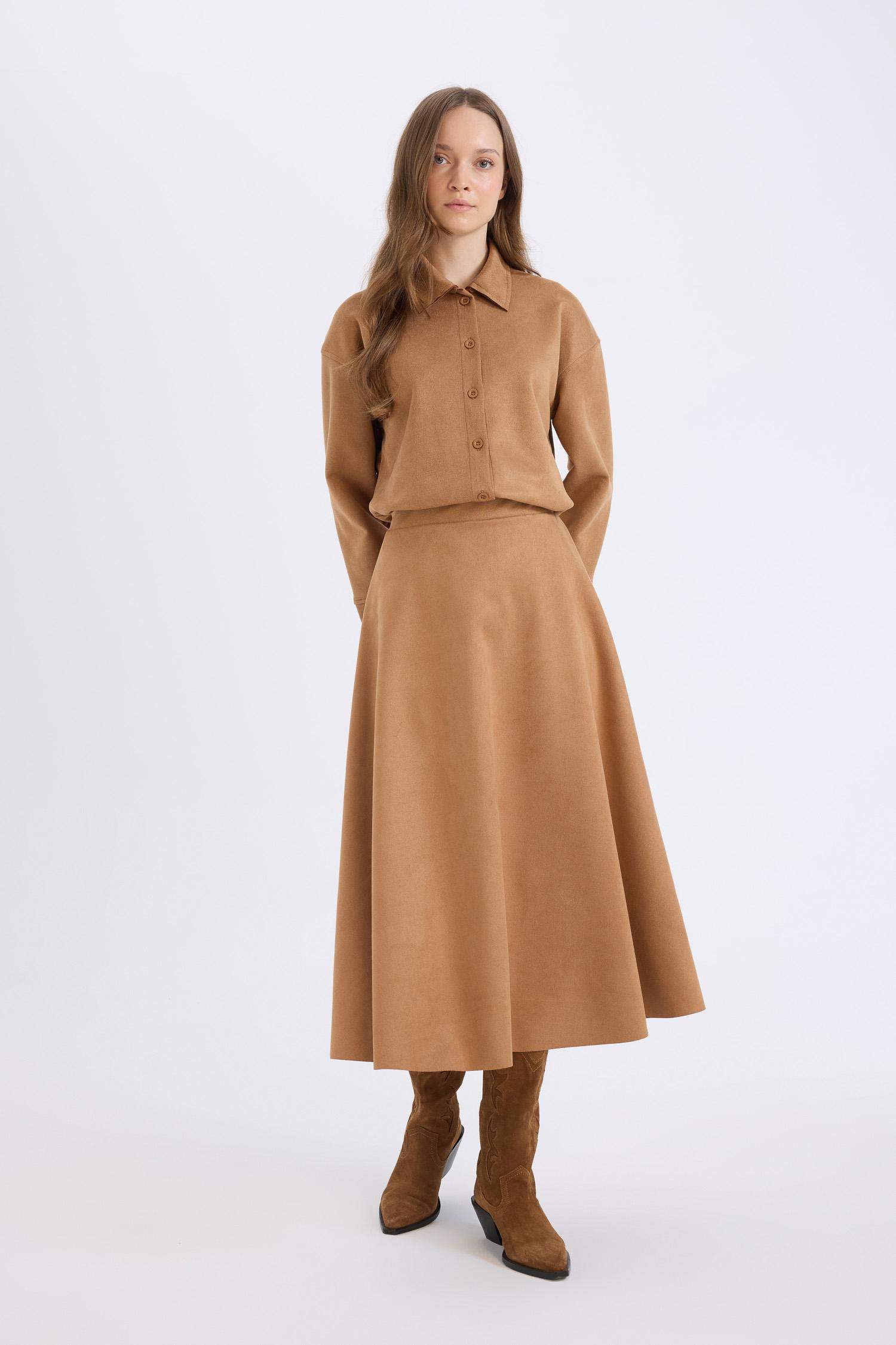 A Kesim Basic Düz Süet Midi Etek