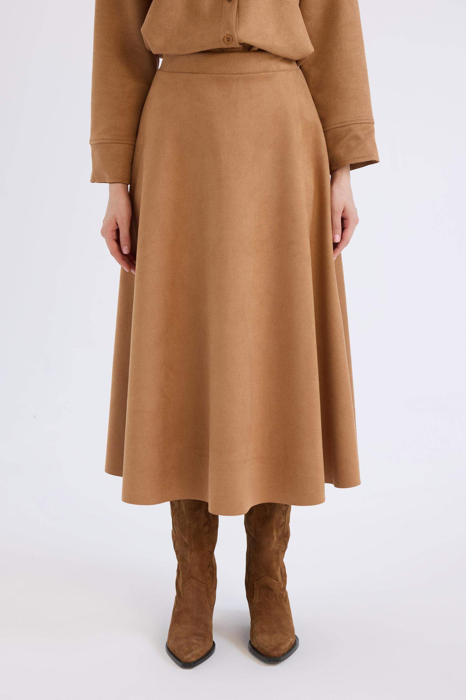 A Kesim Basic Düz Süet Midi Etek