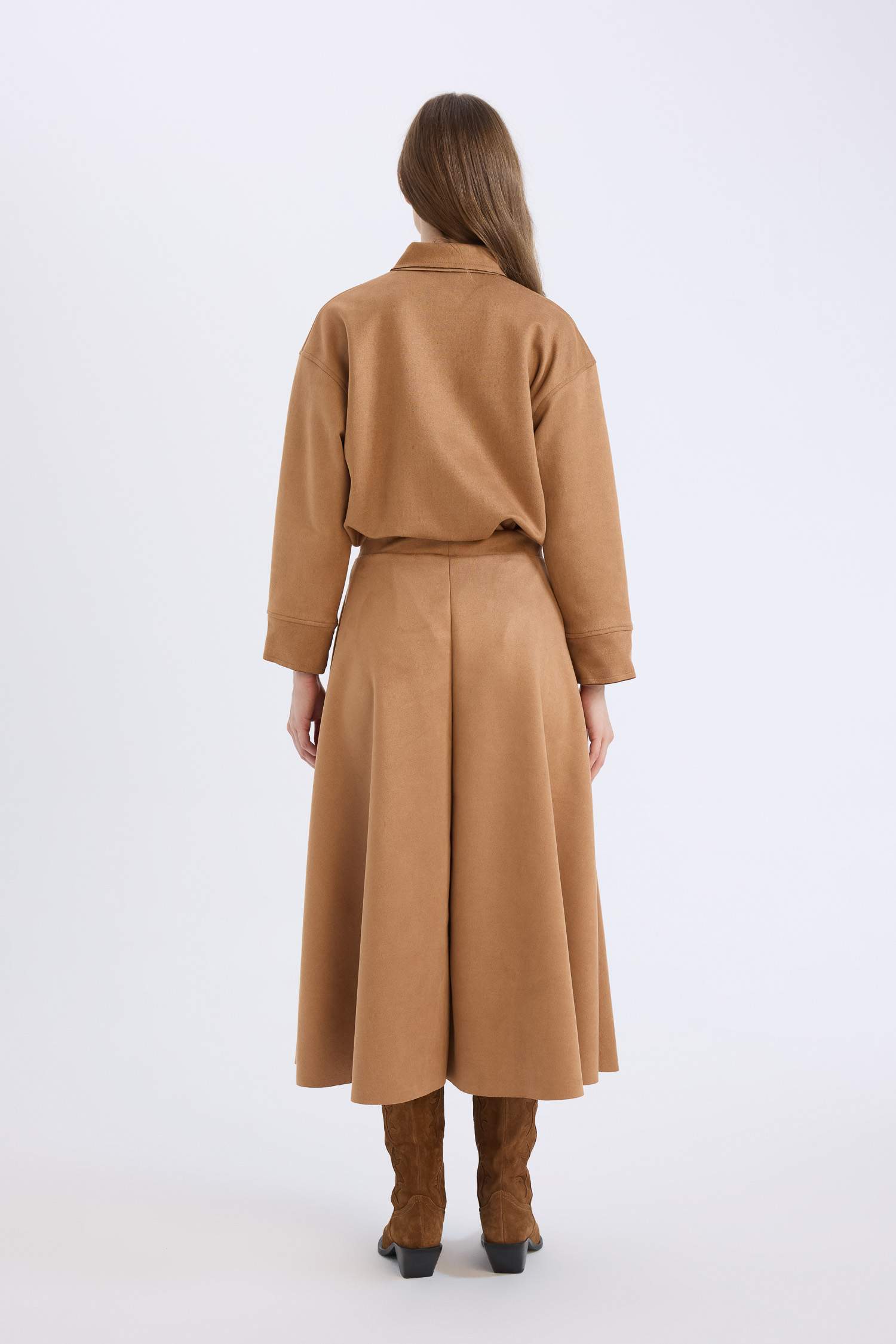 A Kesim Basic Düz Süet Midi Etek