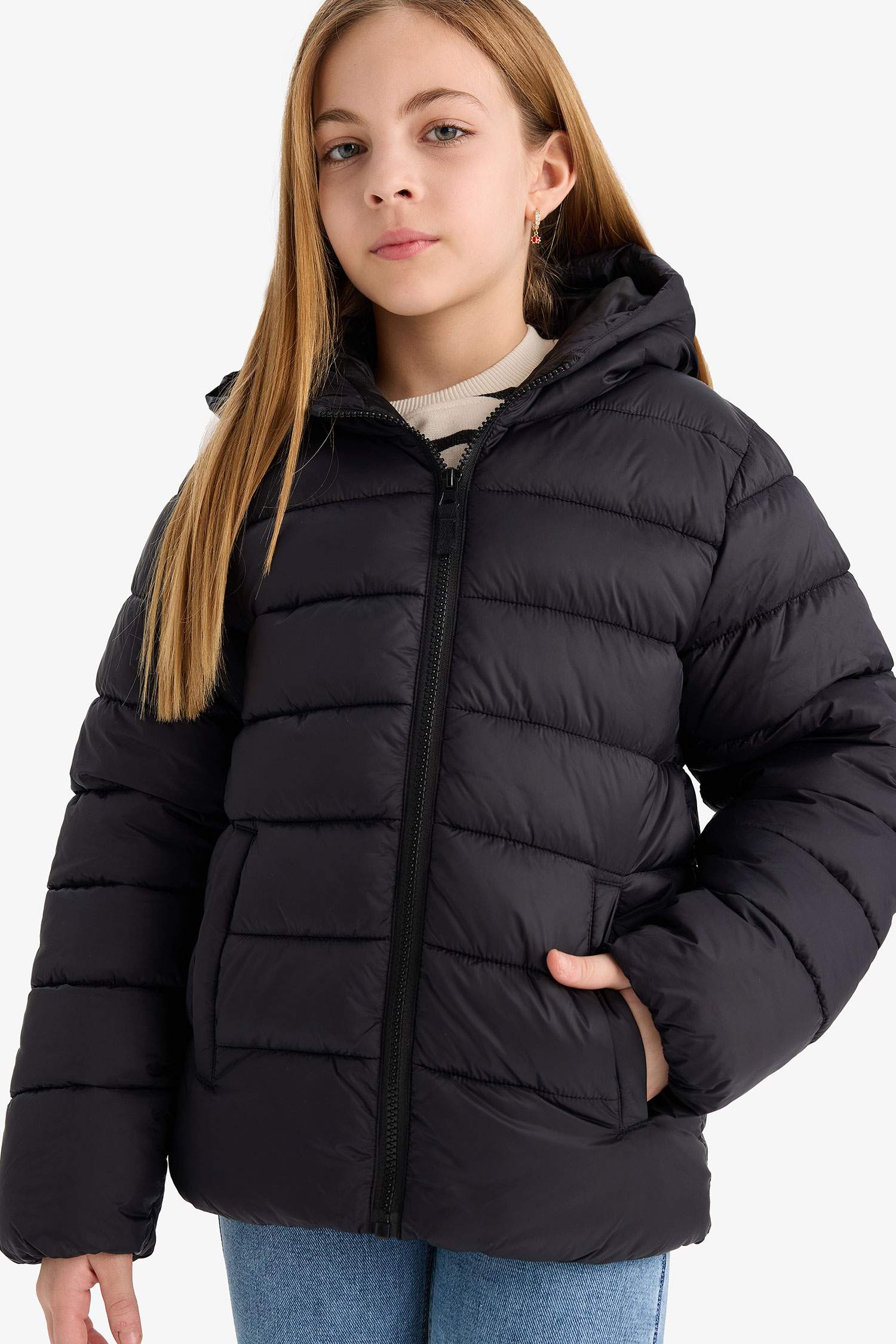 Girl Hooded Water Repellent Zippered Puffer Jacket