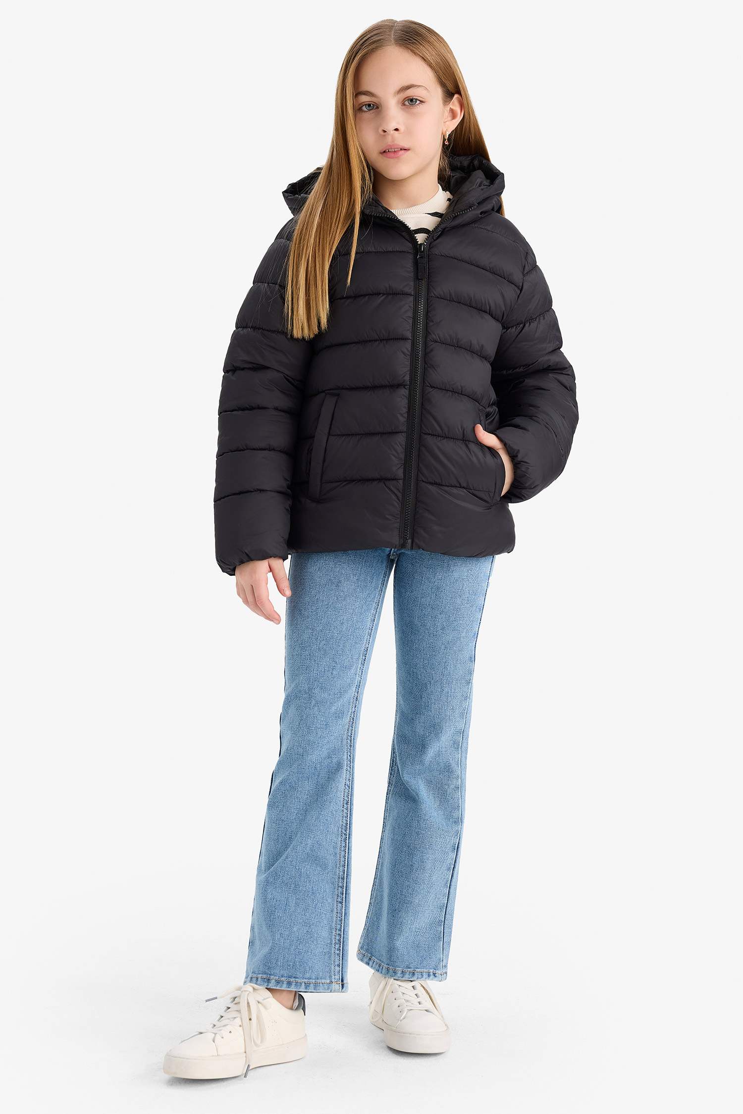 Girl Hooded Water Repellent Zippered Puffer Jacket
