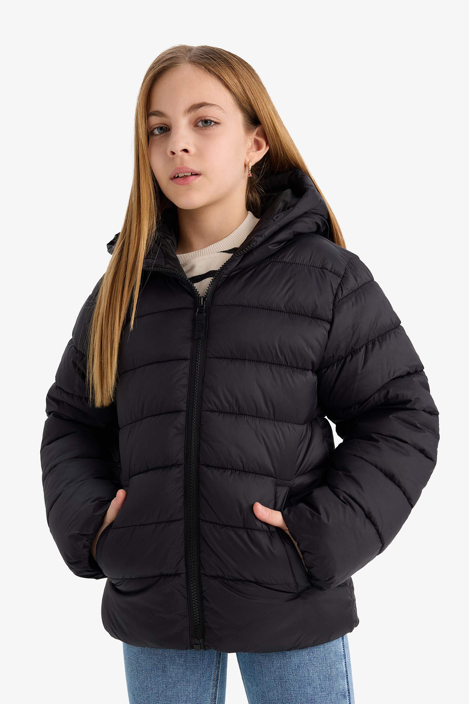 Girl Hooded Water Repellent Zippered Puffer Jacket