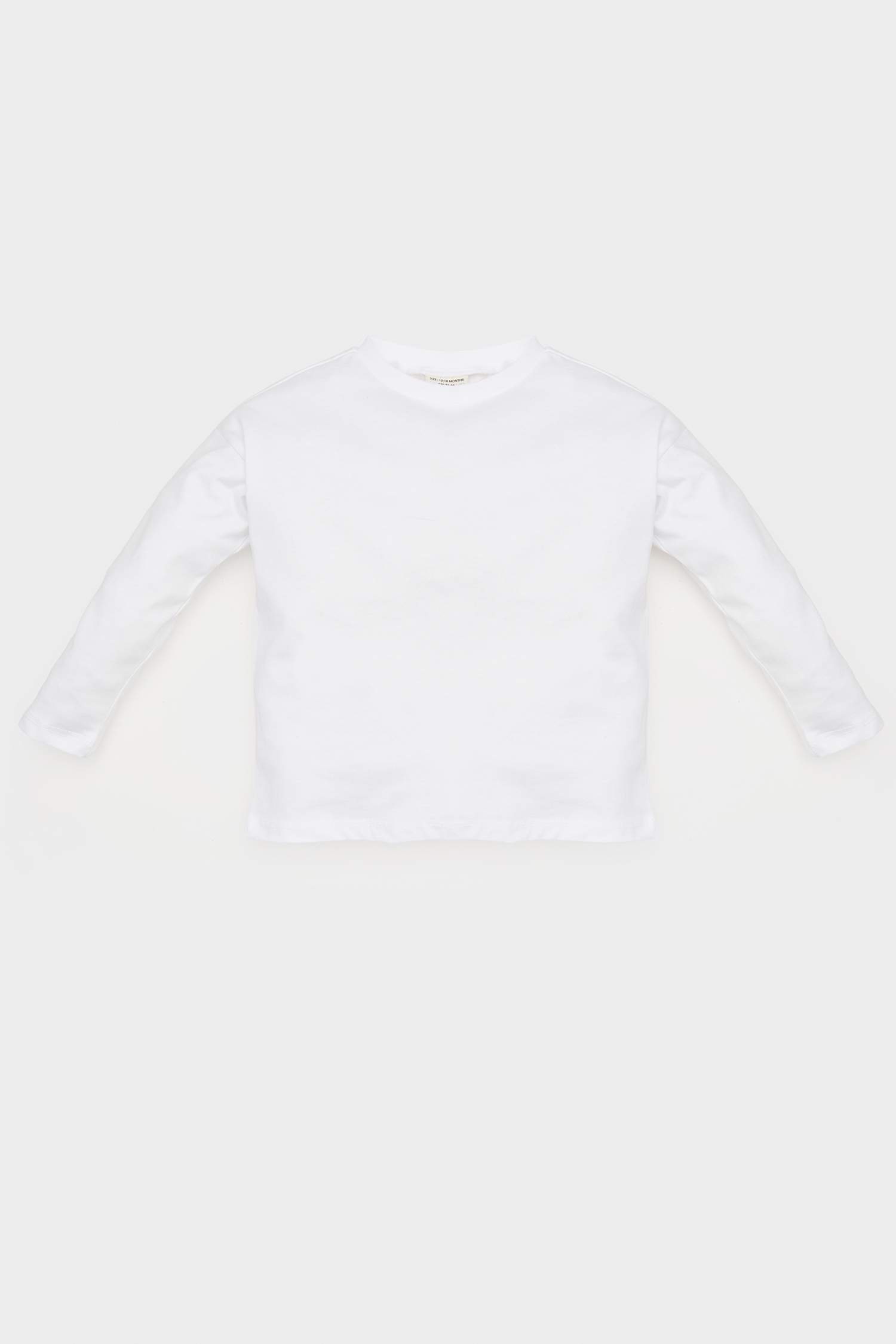 تيشيرت بيبي بناتي أبيض كم طويل قصة عادية بياقة مستديرة