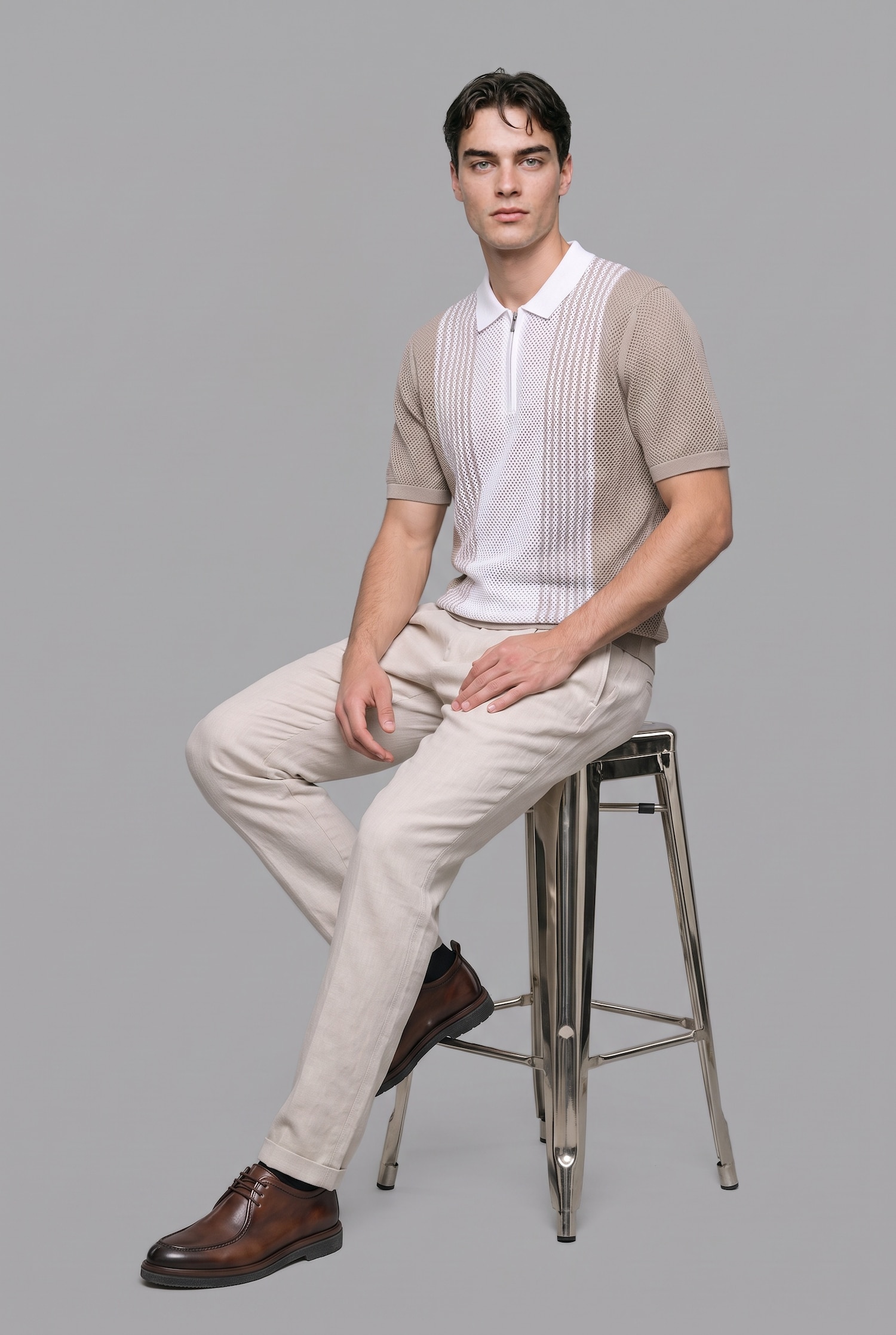 DeFacto Standart Fit Fermuarlı Triko Polo Tişört görsel 5
