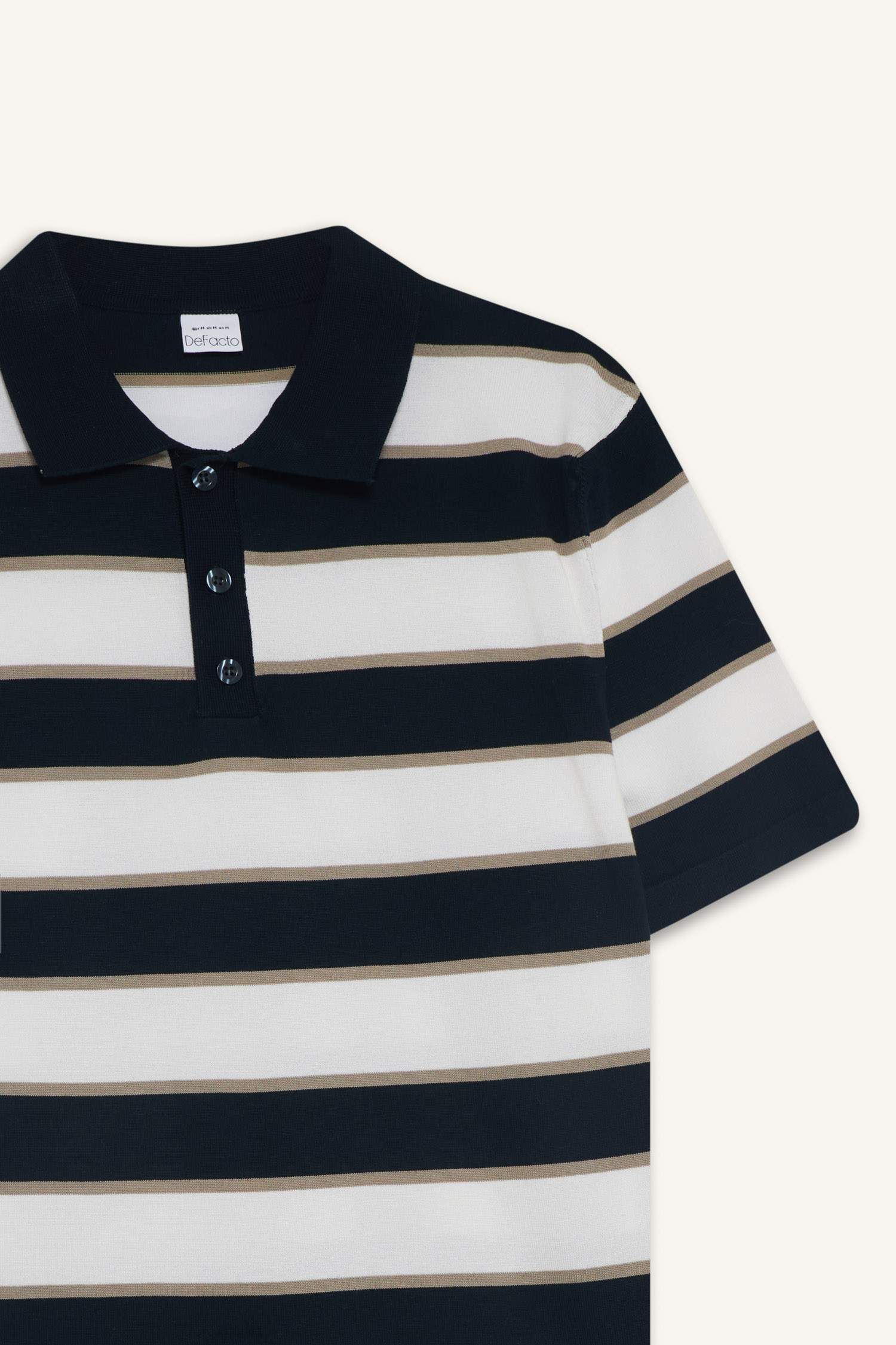 Standart Fit Polo Yaka Çizgili Kısa Kollu Triko Tişört
