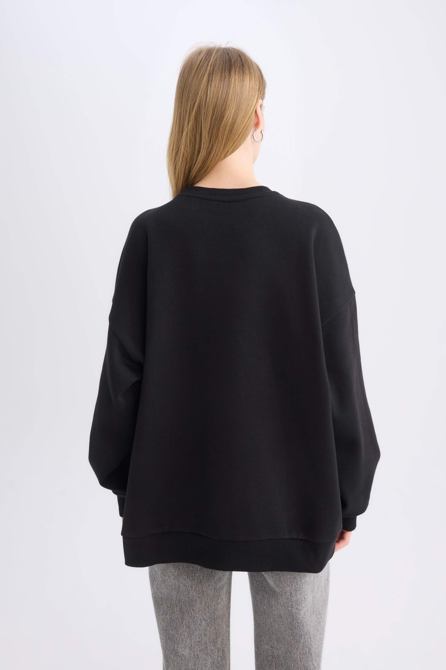 Oversize Geniş Kalıp Bisiklet Yaka Atatürk Baskılı Sweatshirt