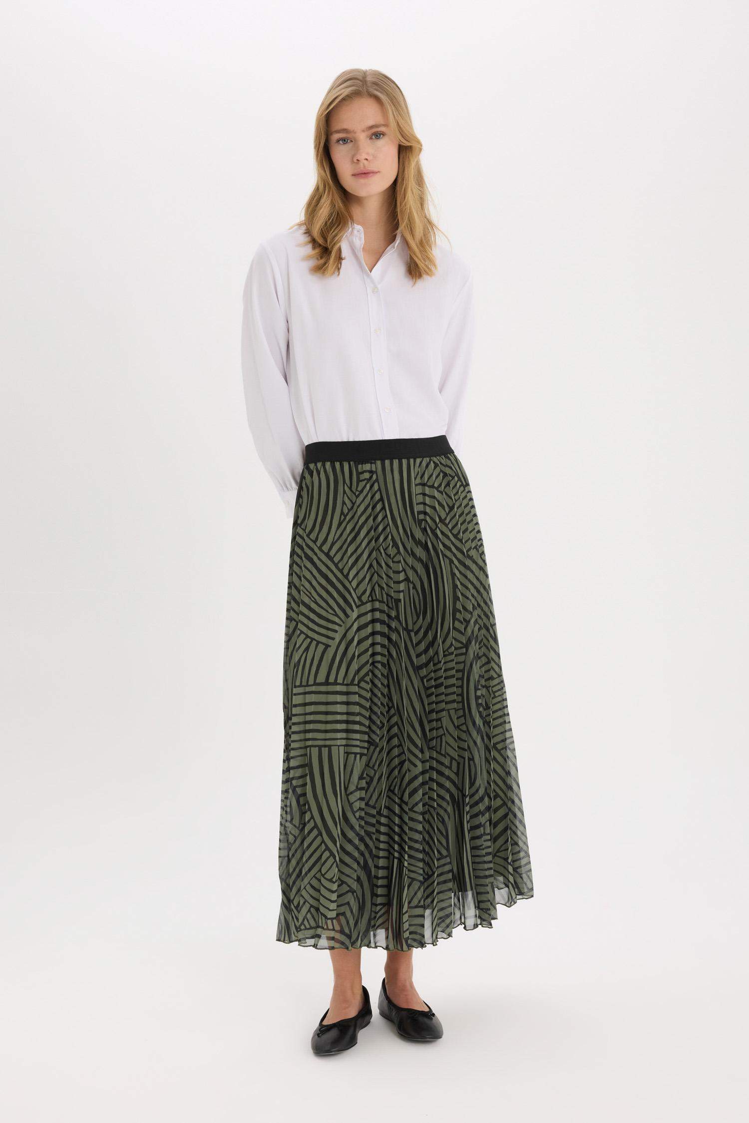 Pleat Printed Chiffon Maxi Skirt