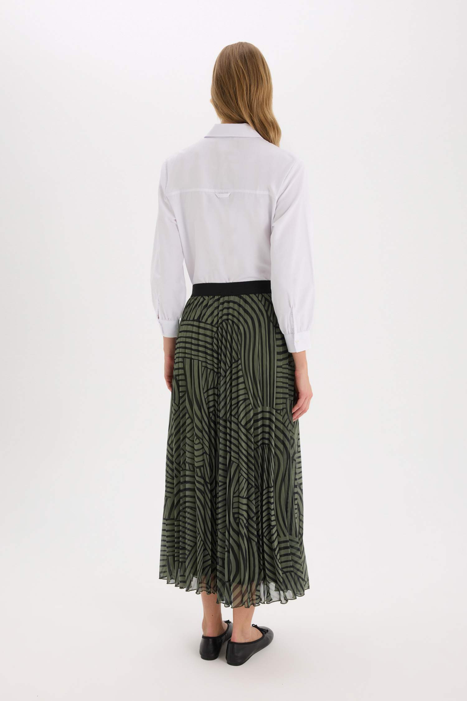 Pleat Printed Chiffon Maxi Skirt