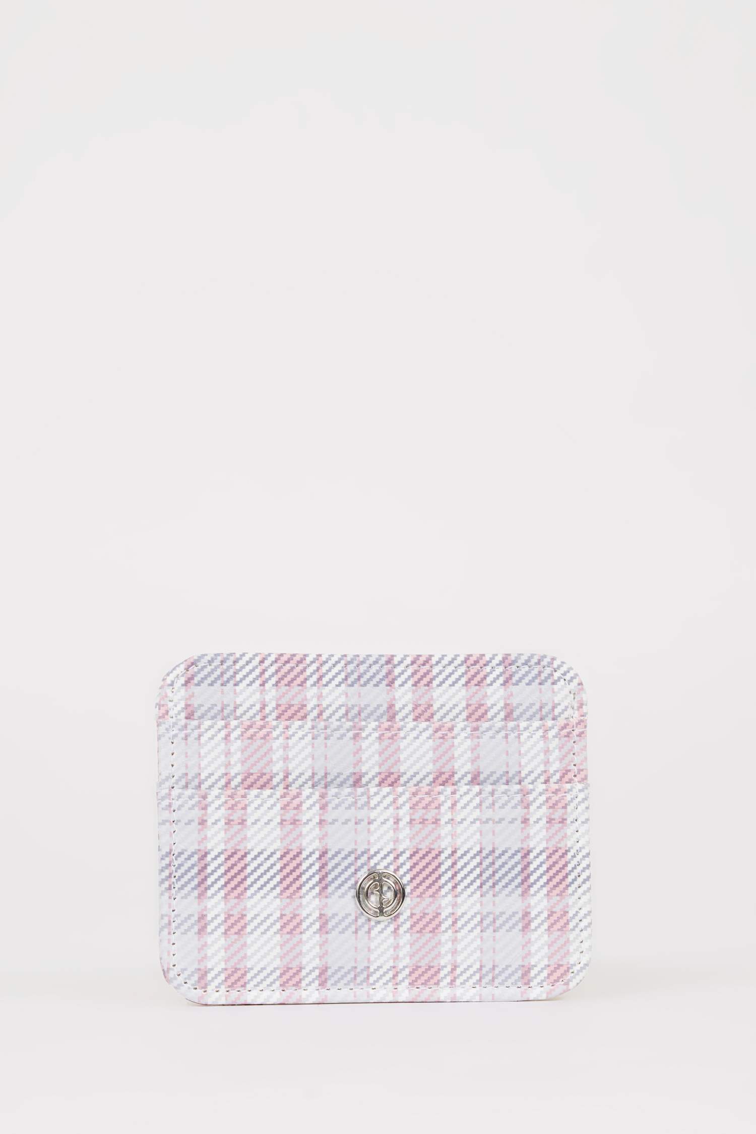 Woman Plaid Faux Leather Business Card Wallet